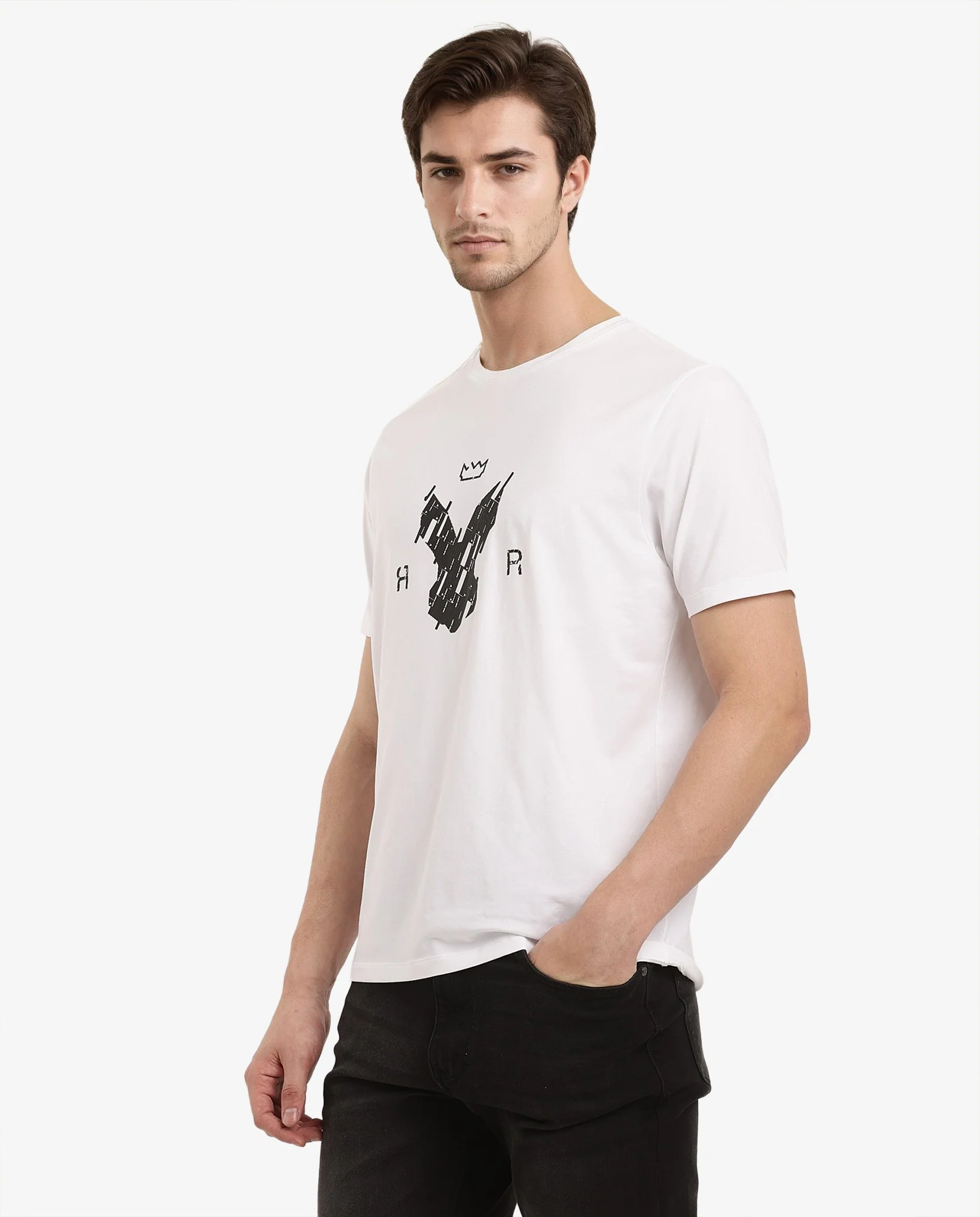 Rare Rabbit Men's Ranato White Cotton Graphic Print Regular Fit Half Sleeve Crew Neck T-Shirt - Image 5