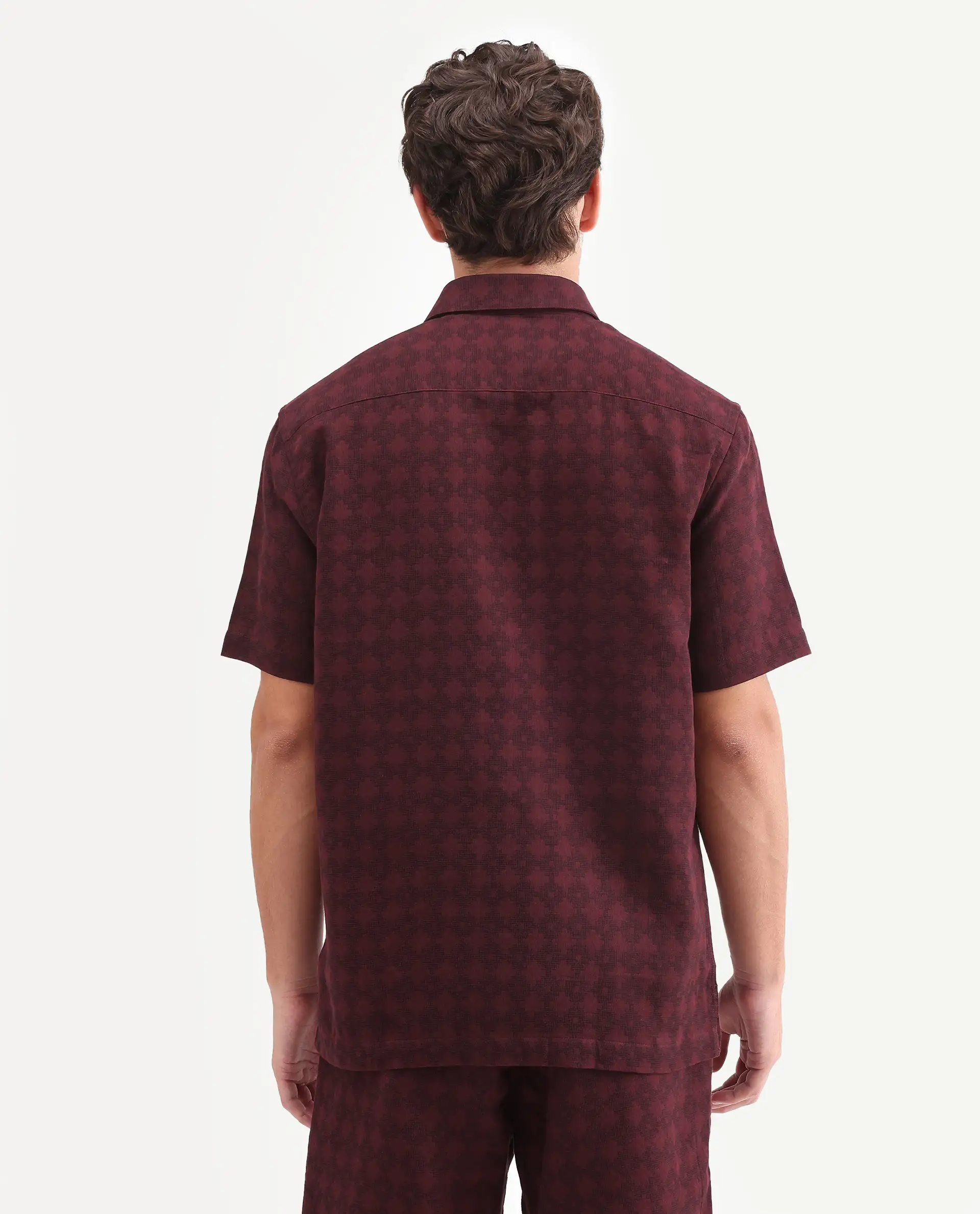 Rare Rabbit Men's Rance Dark Red Cotton Fabric Half Sleeve Regular Fit Geometric Print Shirt - Image 7
