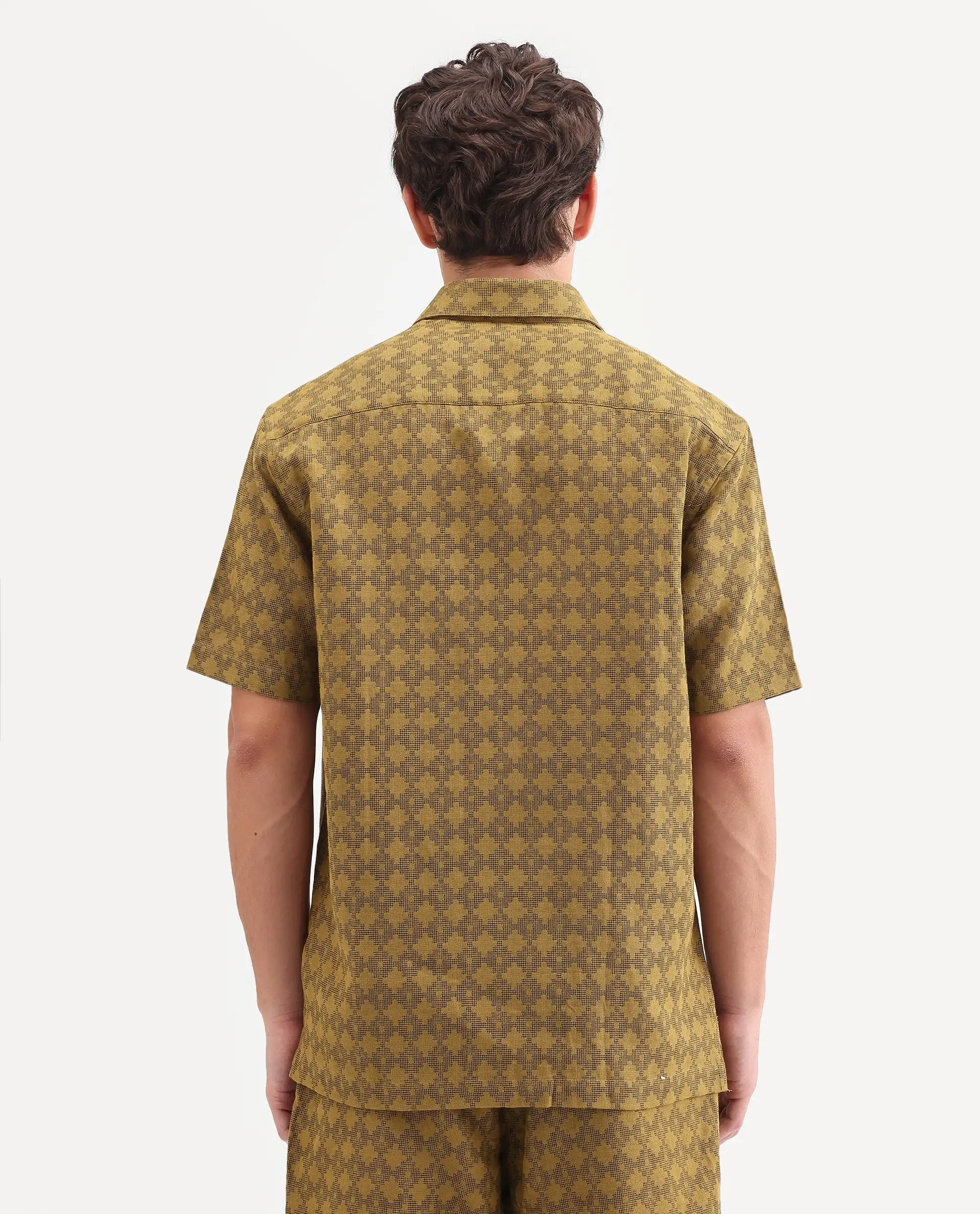 Rare Rabbit Men's Rance Mustard Cotton Fabric Half Sleeve Regular Fit Geometric Print Shirt - Image 7