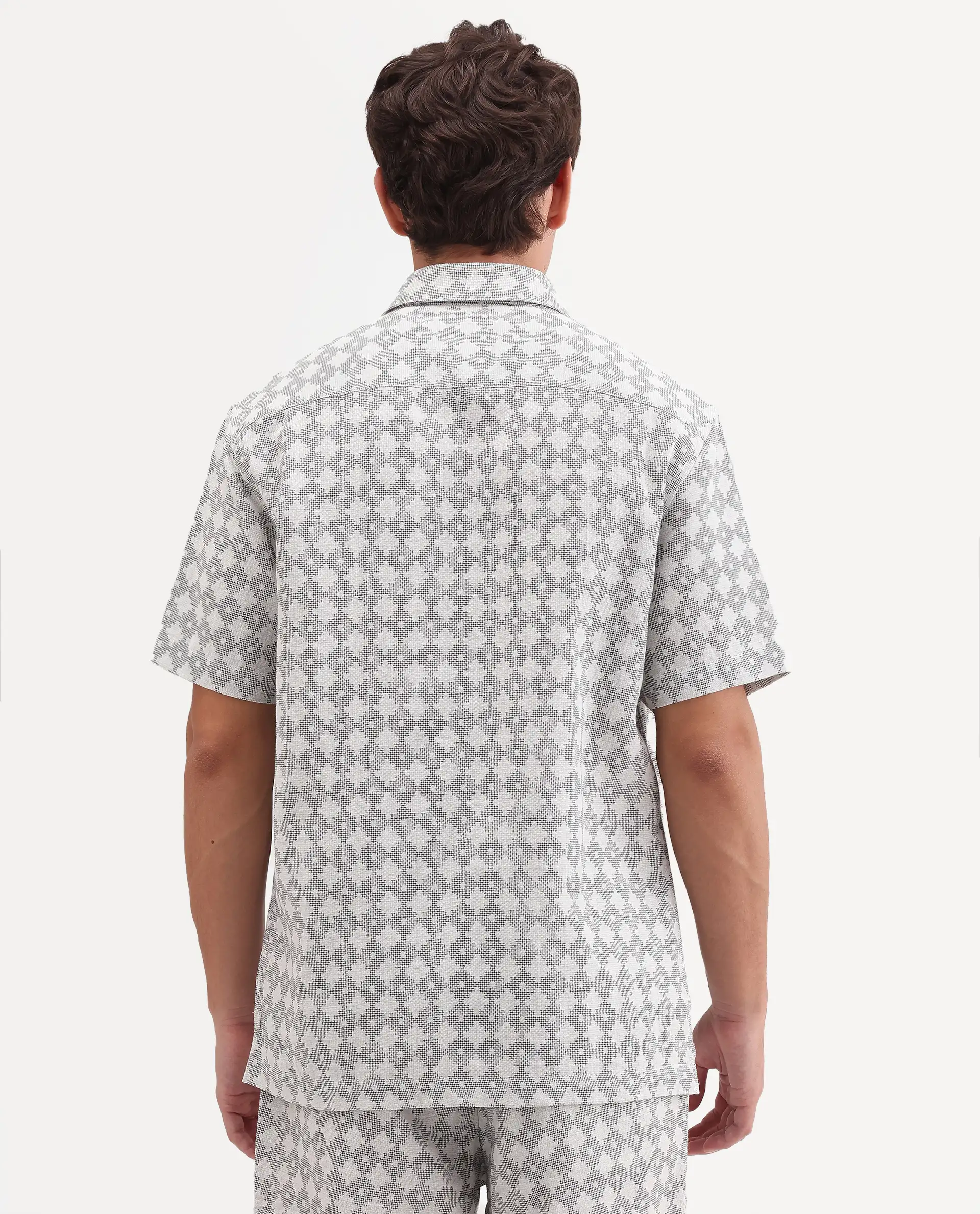 Rare Rabbit Men's Rance Off White Cotton Fabric Half Sleeve Regular Fit Geometric Print Shirt - Image 7