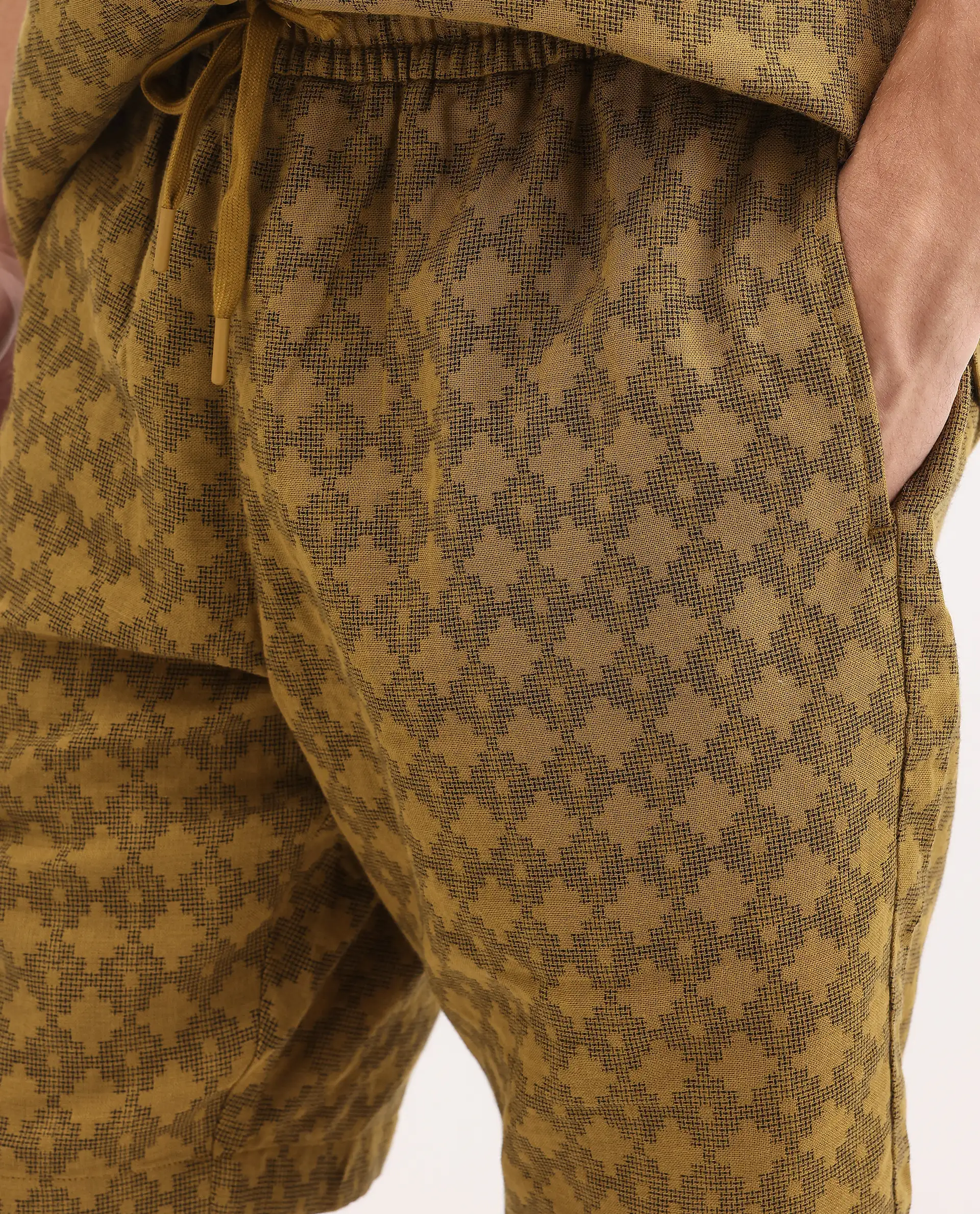 Rare Rabbit Men's Rance-T Mustard Cotton Fabric Regular Fit Plain Geometric Print Shorts - Image 3