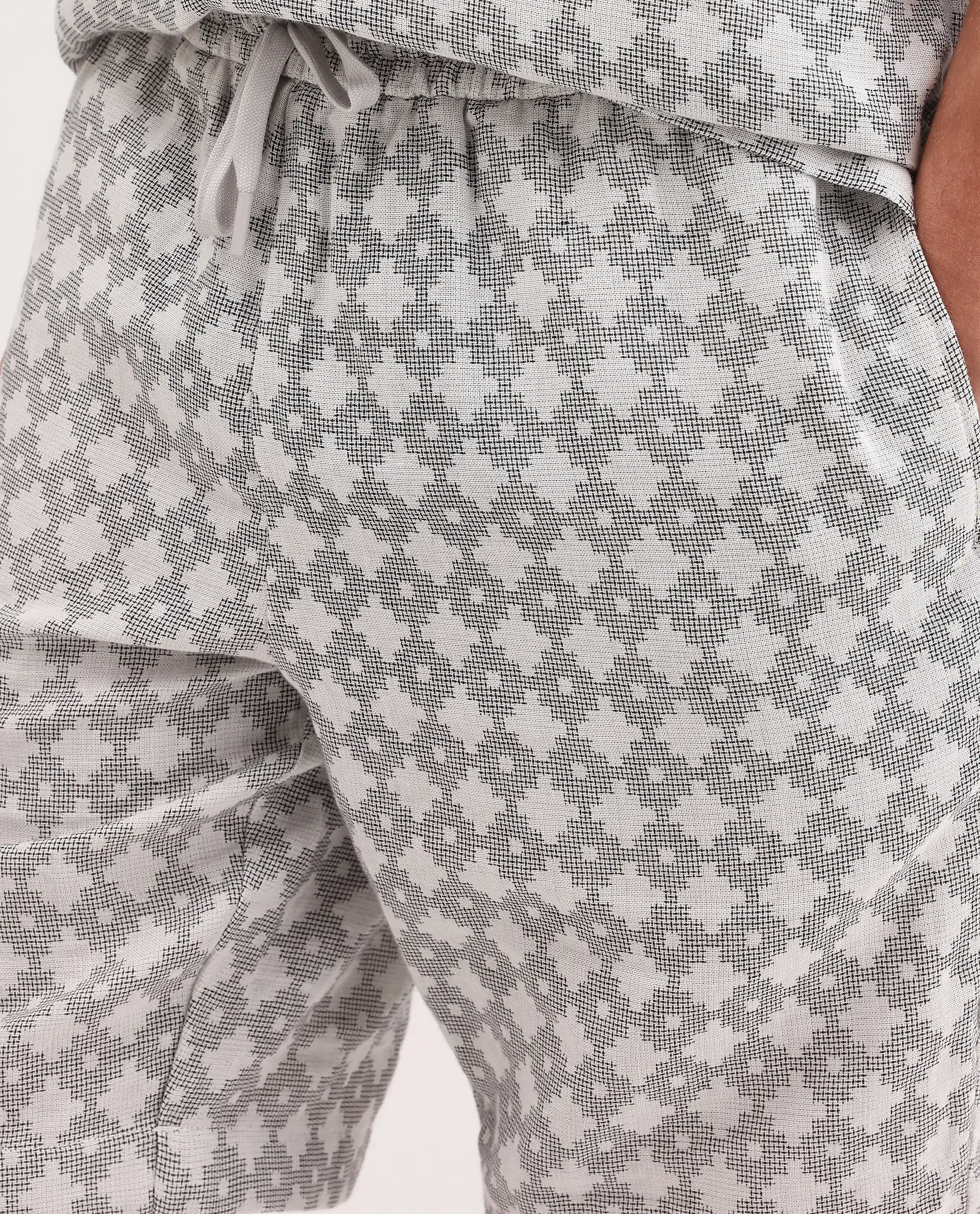 Rare Rabbit Men's Rance-T Off White Cotton Fabric Regular Fit Plain Geometric Print Shorts - Image 3