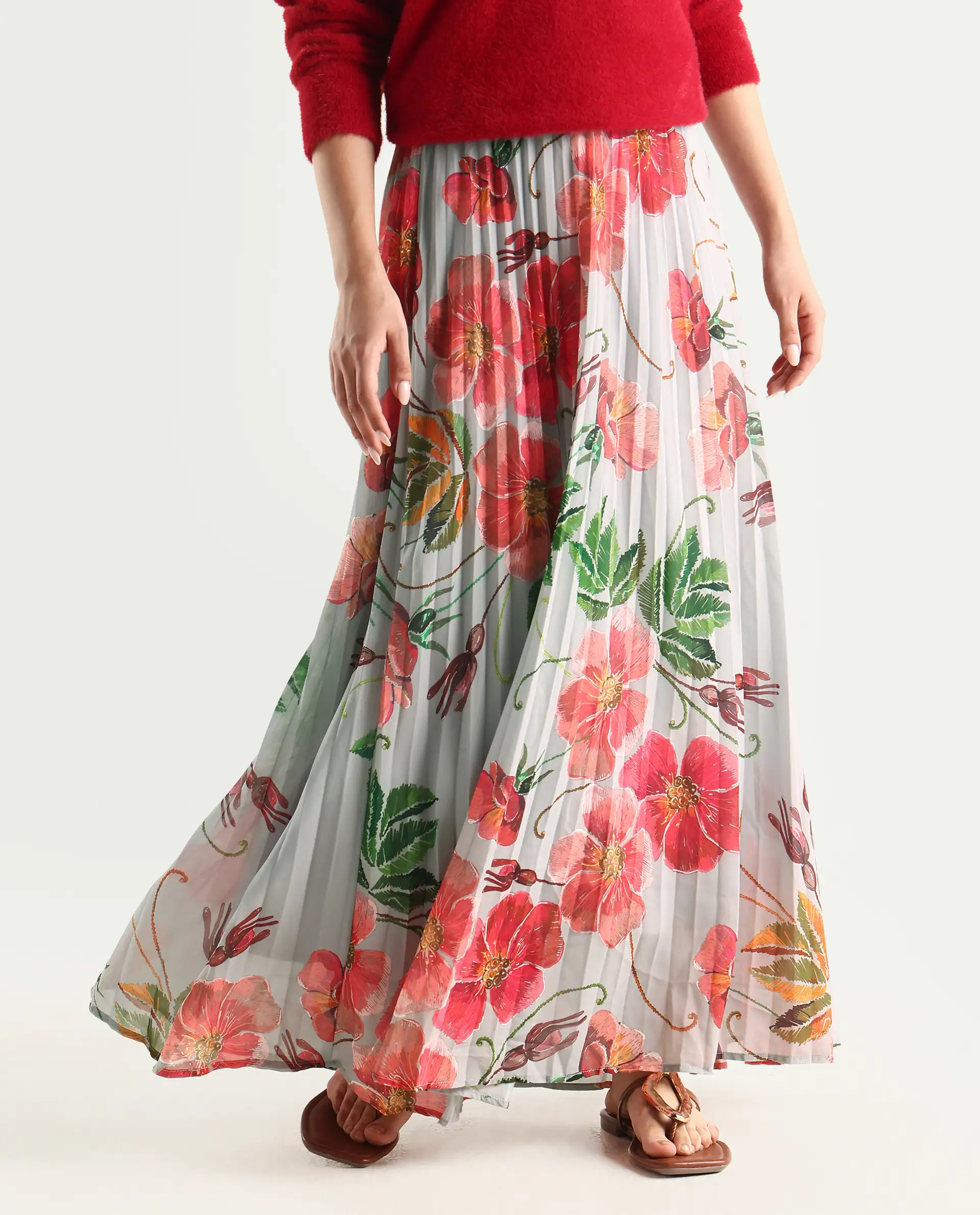 Rareism Women's Rango Multi Polyester Floral Print Maxi Flared Skirt - Image 2