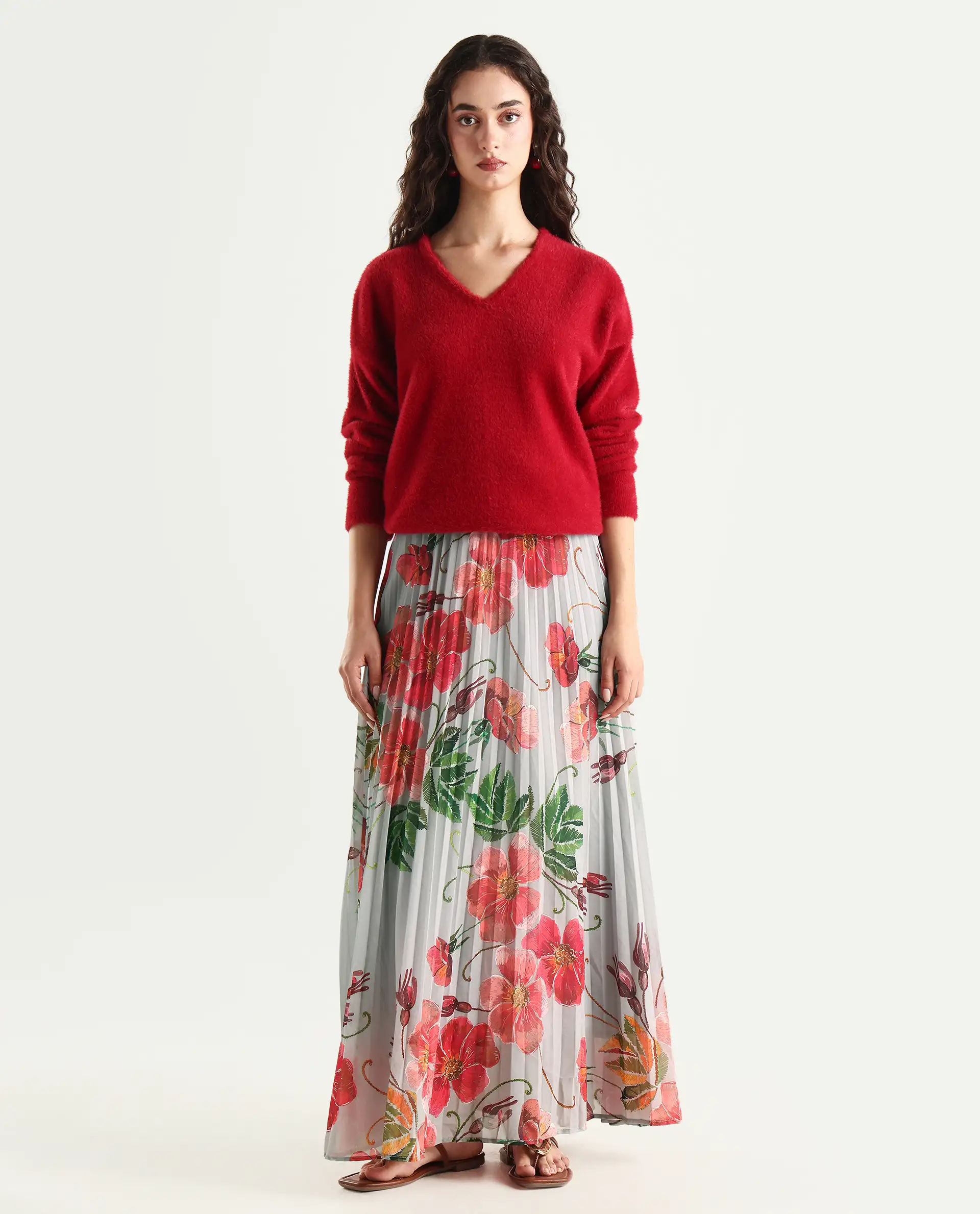 Rareism Women's Rango Multi Polyester Floral Print Maxi Flared Skirt - Image 3