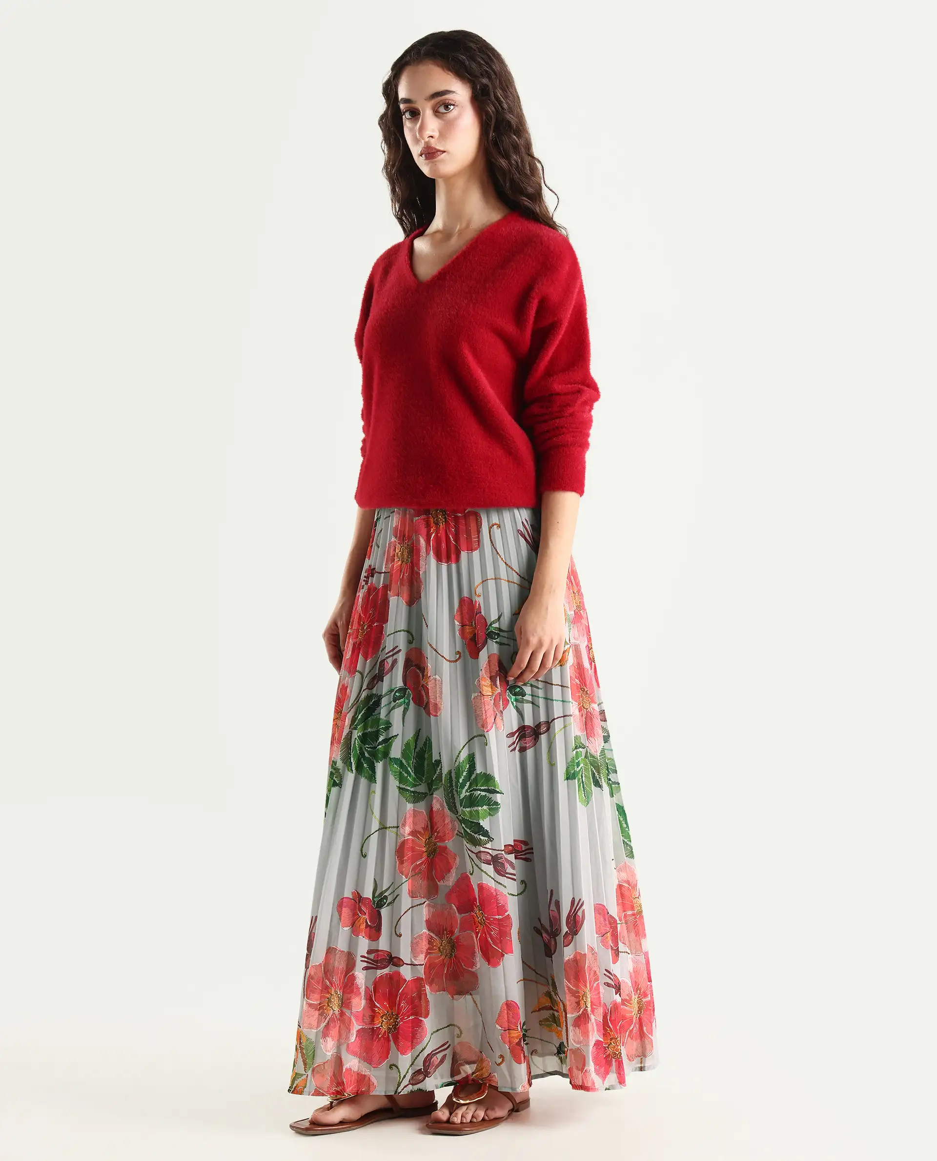 Rareism Women's Rango Multi Polyester Floral Print Maxi Flared Skirt - Image 5