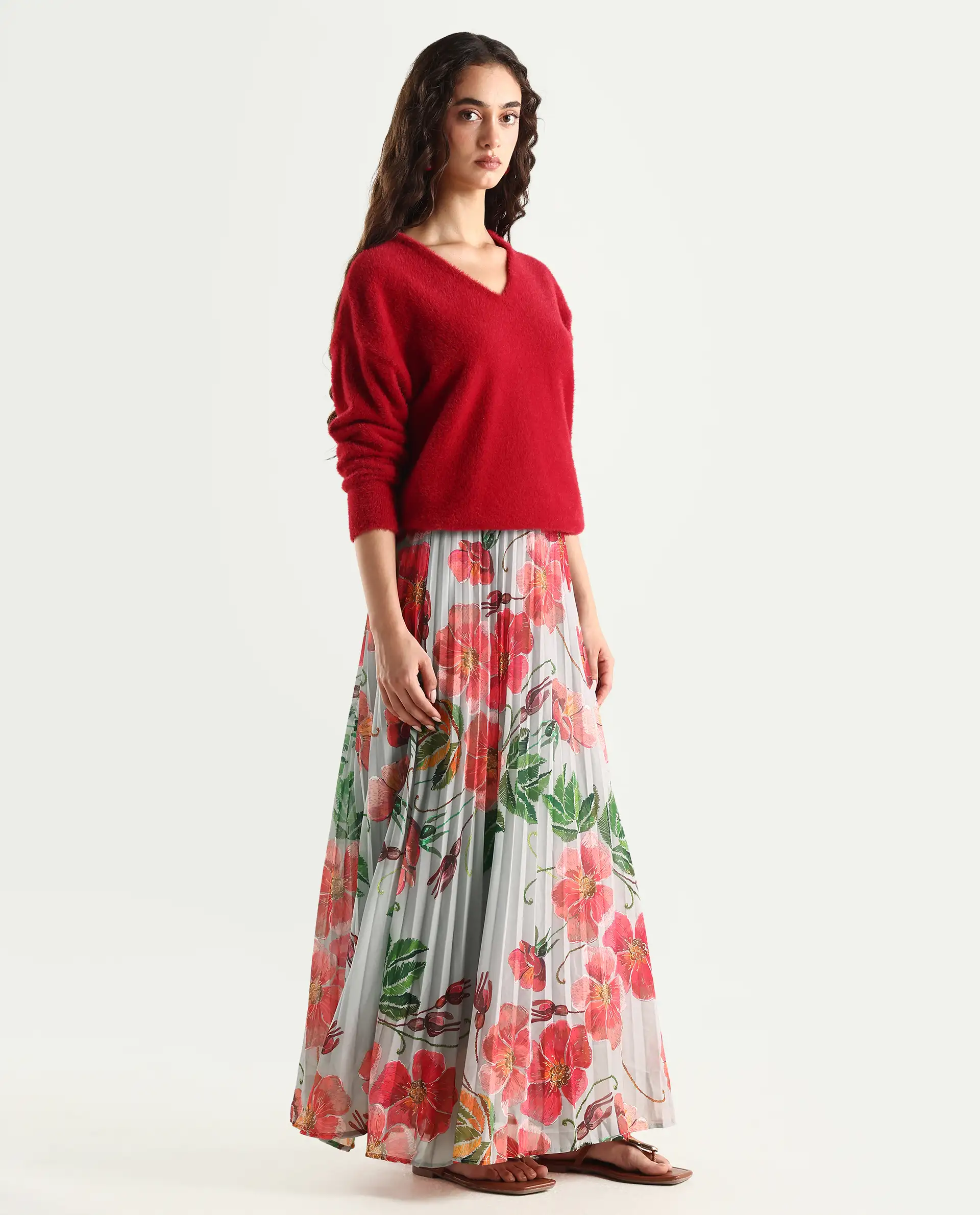 Rareism Women's Rango Multi Polyester Floral Print Maxi Flared Skirt - Image 6