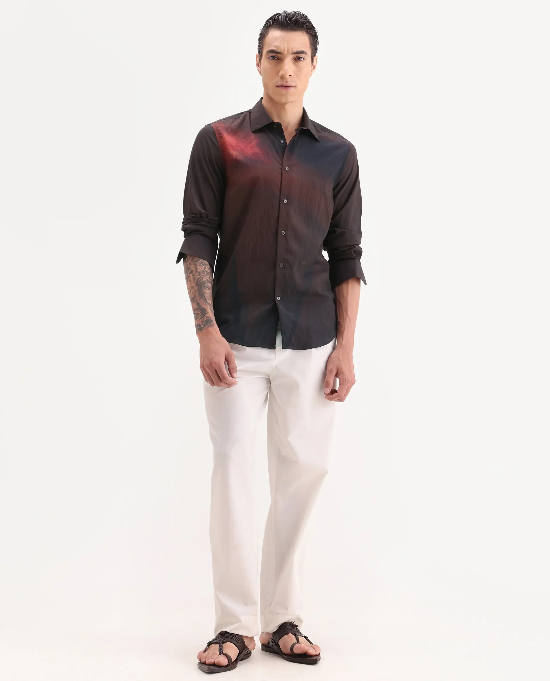 Rare Rabbit Men's Rano Dusky Brown Viscose Blend Fabric Collared Neck Regular Fit Abstract Print Shirt - Image 2