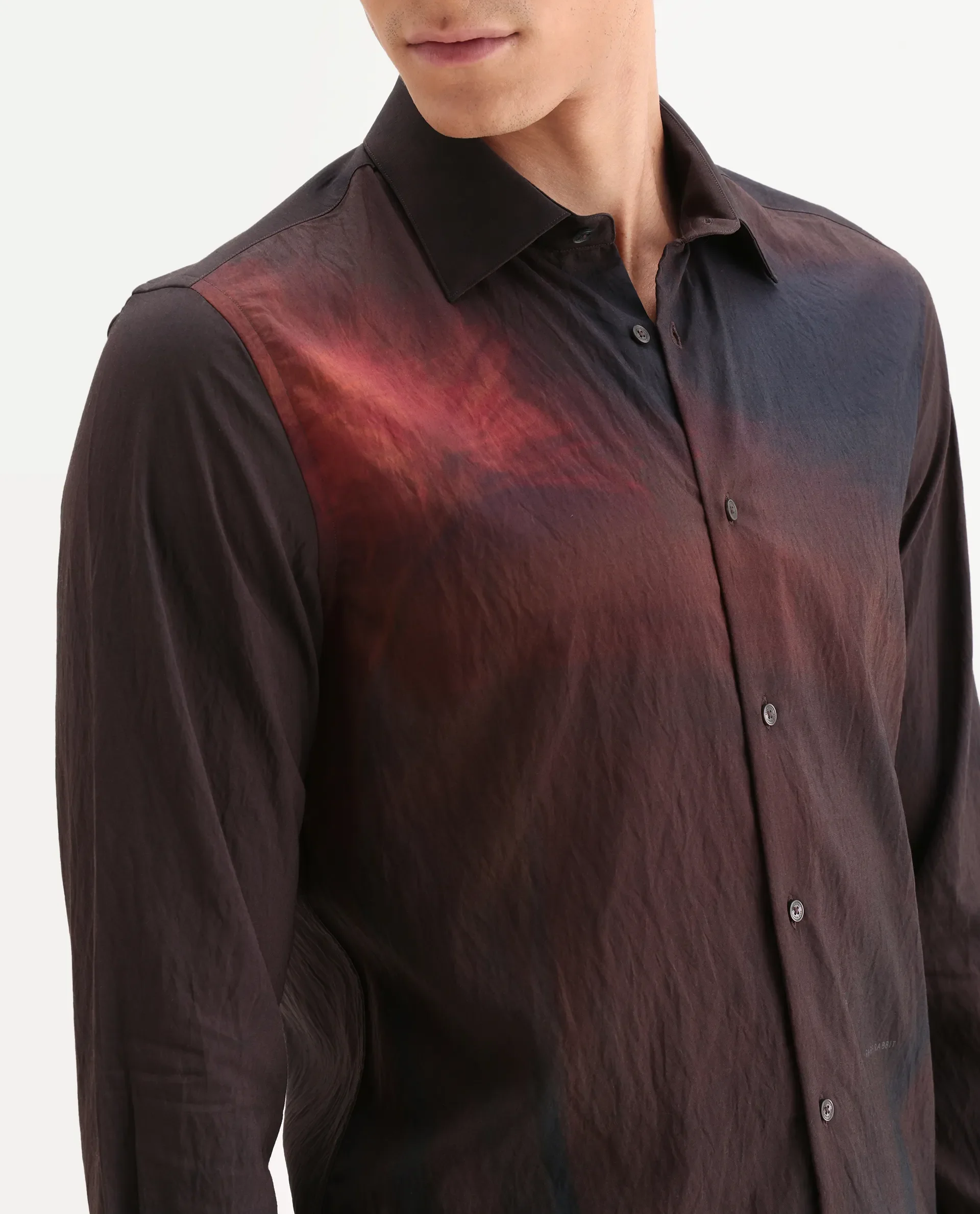 Rare Rabbit Men's Rano Dusky Brown Viscose Blend Fabric Collared Neck Regular Fit Abstract Print Shirt - Image 3