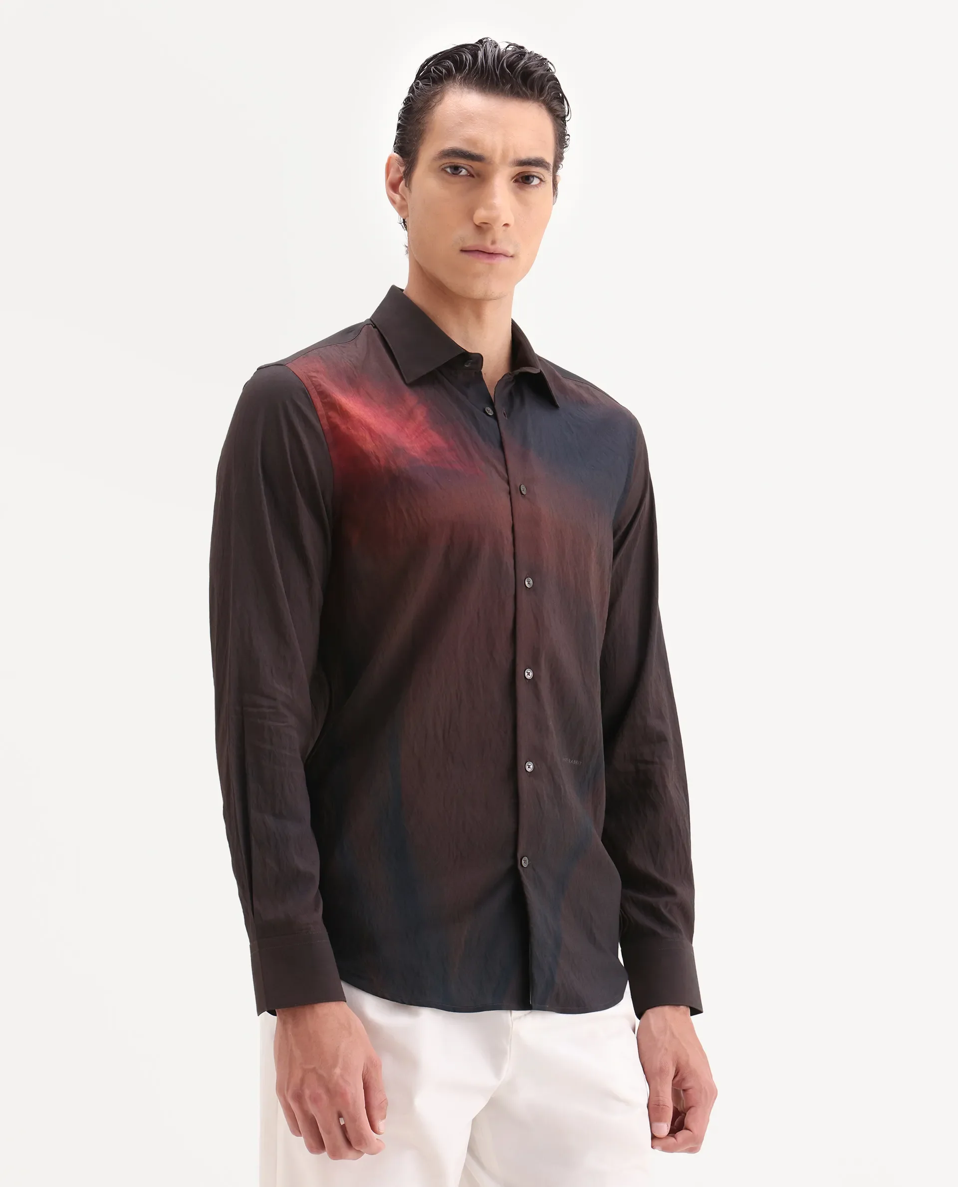 Rare Rabbit Men's Rano Dusky Brown Viscose Blend Fabric Collared Neck Regular Fit Abstract Print Shirt - Image 5