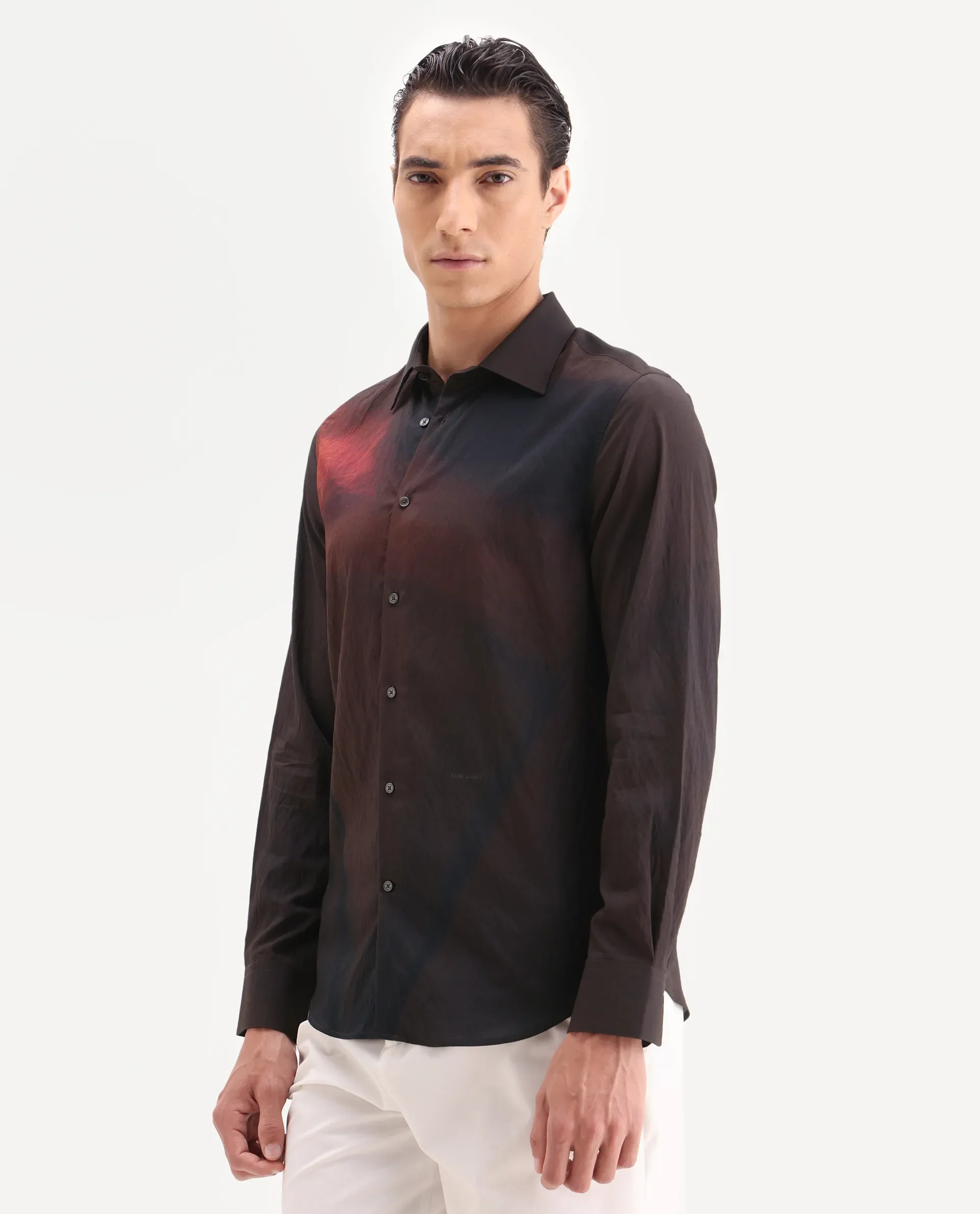 Rare Rabbit Men's Rano Dusky Brown Viscose Blend Fabric Collared Neck Regular Fit Abstract Print Shirt - Image 6