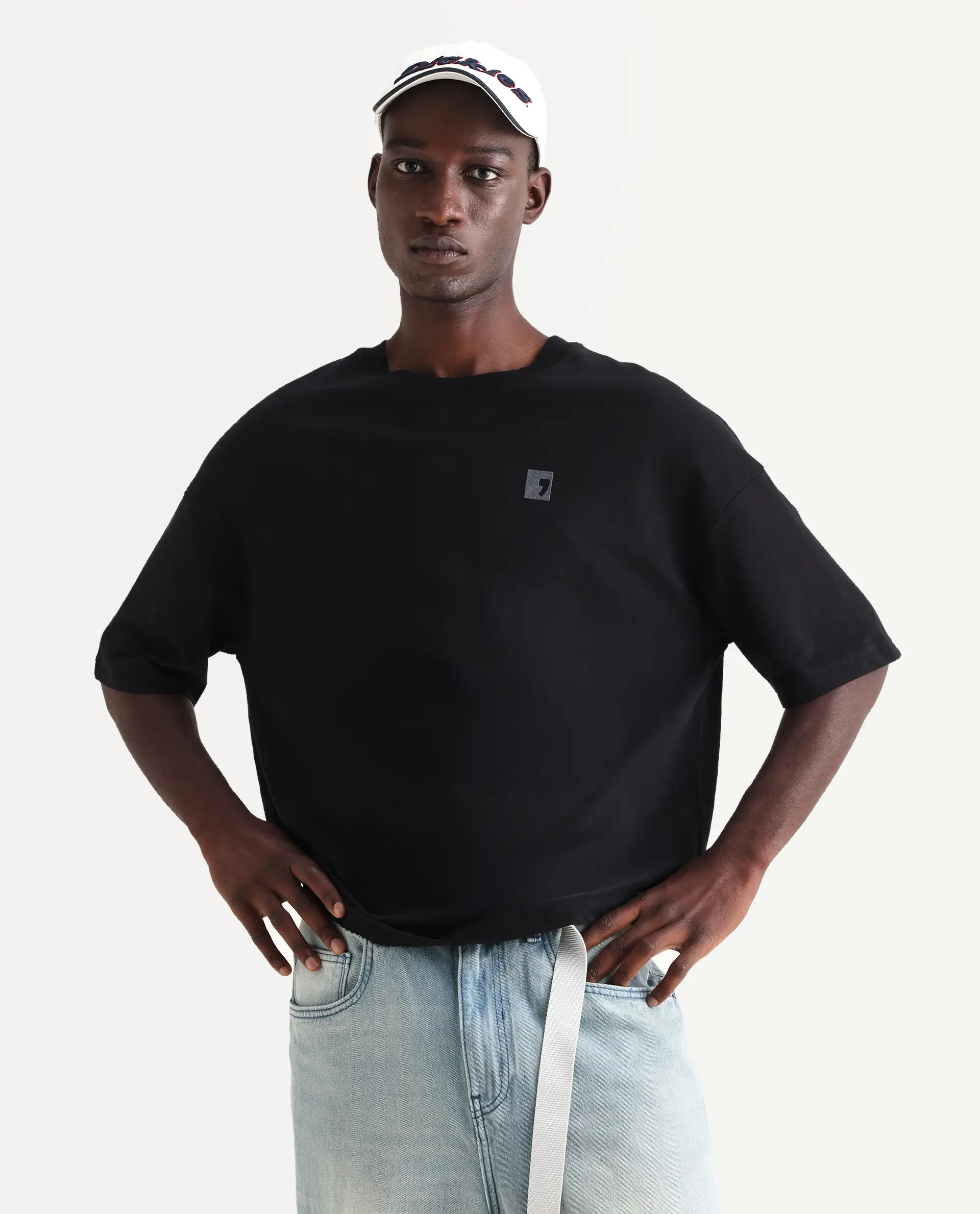 Rare Rabbit Men's Rano Black Cotton Graphic Print Oversized Fit Half Sleeve Crew Neck T-Shirt - Image 3