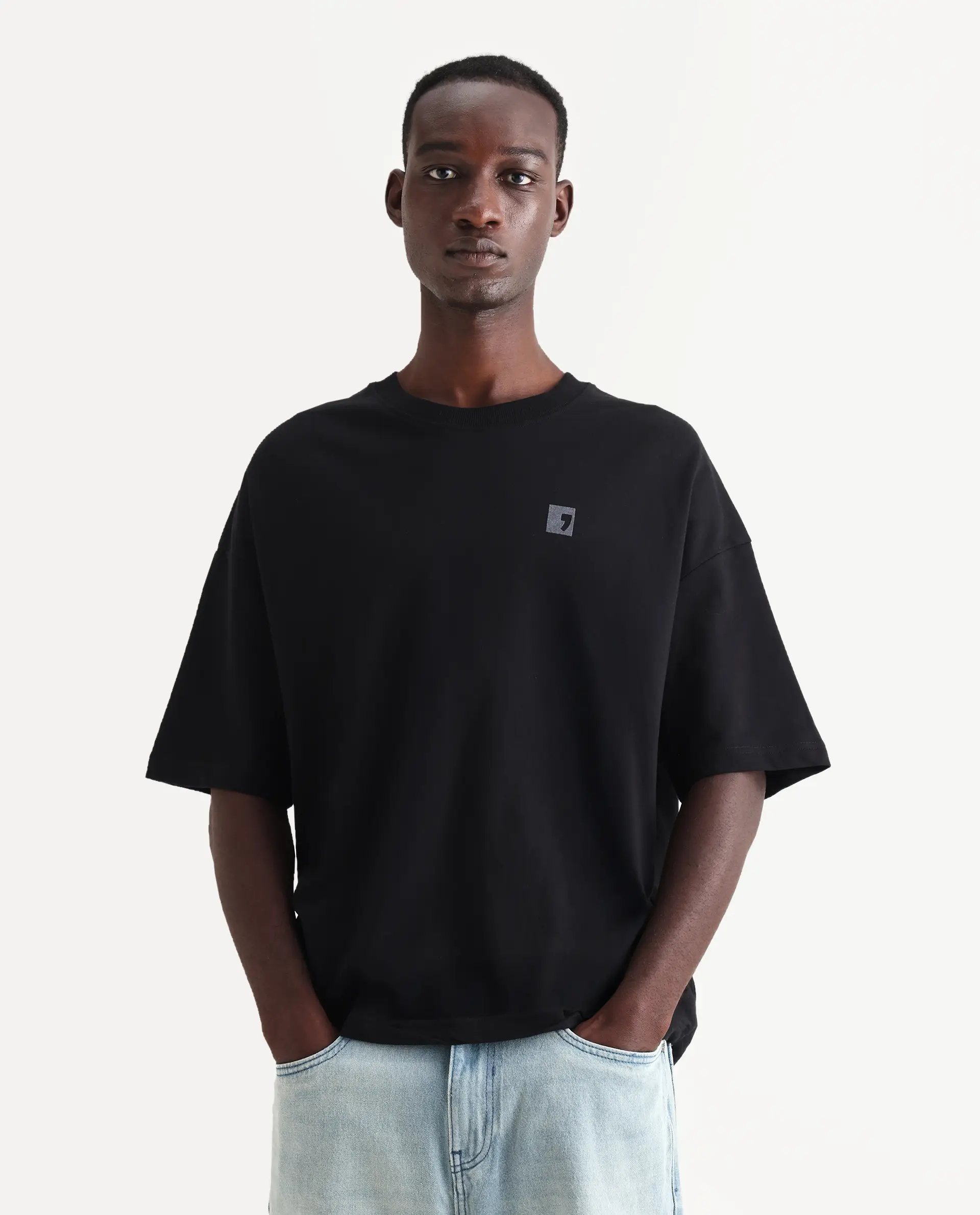 Rare Rabbit Men's Rano Black Cotton Graphic Print Oversized Fit Half Sleeve Crew Neck T-Shirt - Image 4