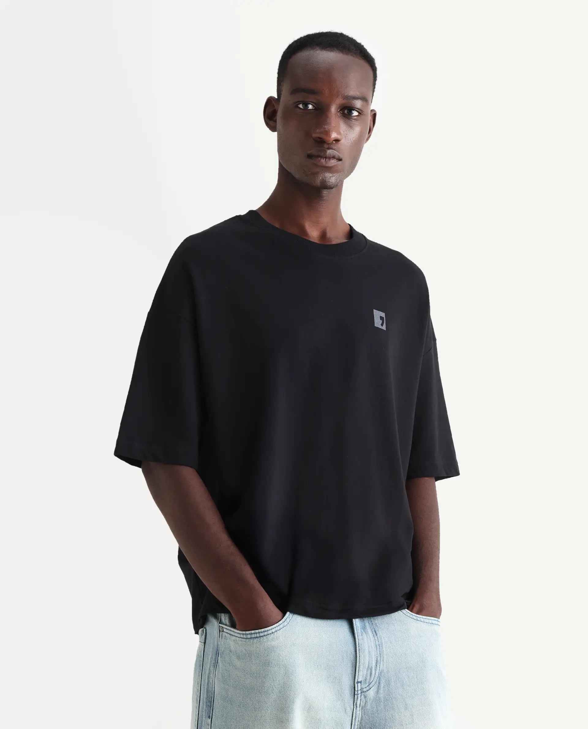 Rare Rabbit Men's Rano Black Cotton Graphic Print Oversized Fit Half Sleeve Crew Neck T-Shirt - Image 5