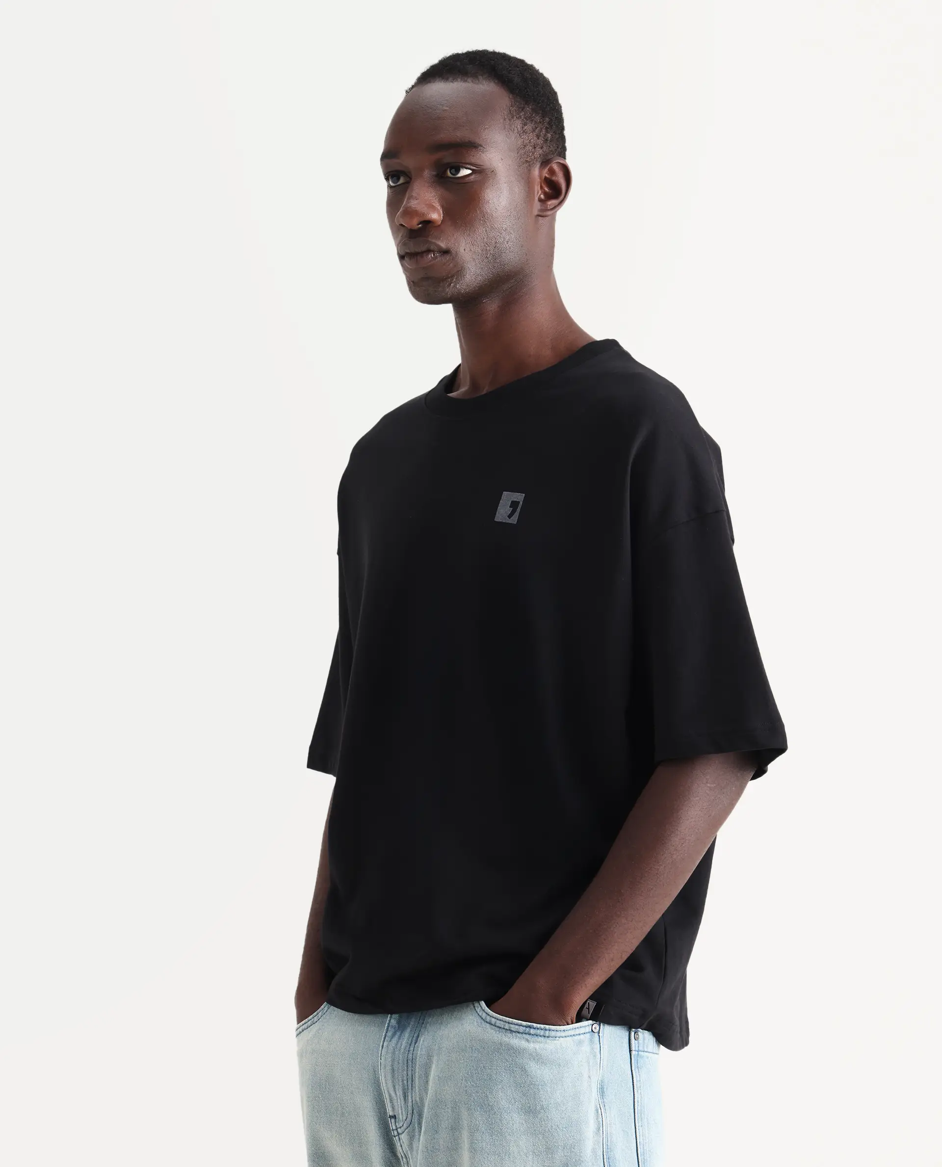 Rare Rabbit Men's Rano Black Cotton Graphic Print Oversized Fit Half Sleeve Crew Neck T-Shirt - Image 6