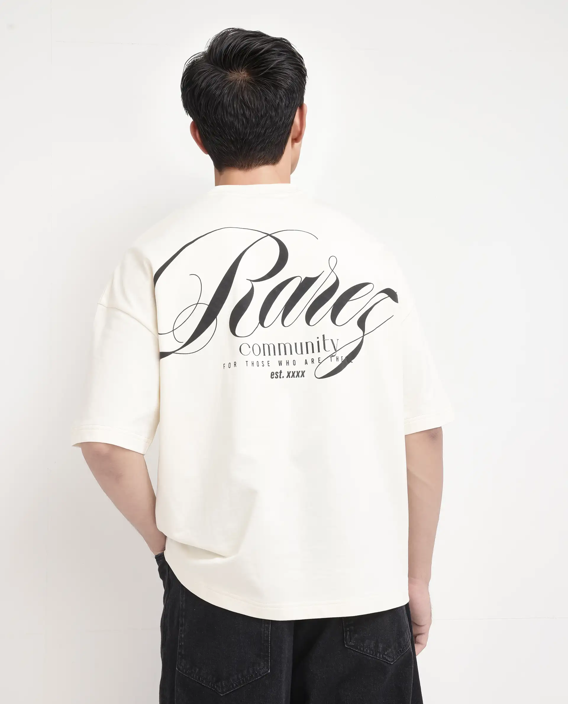 Rare Rabbit Men's Rano Off White Cotton Graphic Print Oversized Fit Half Sleeve Crew Neck T-Shirt