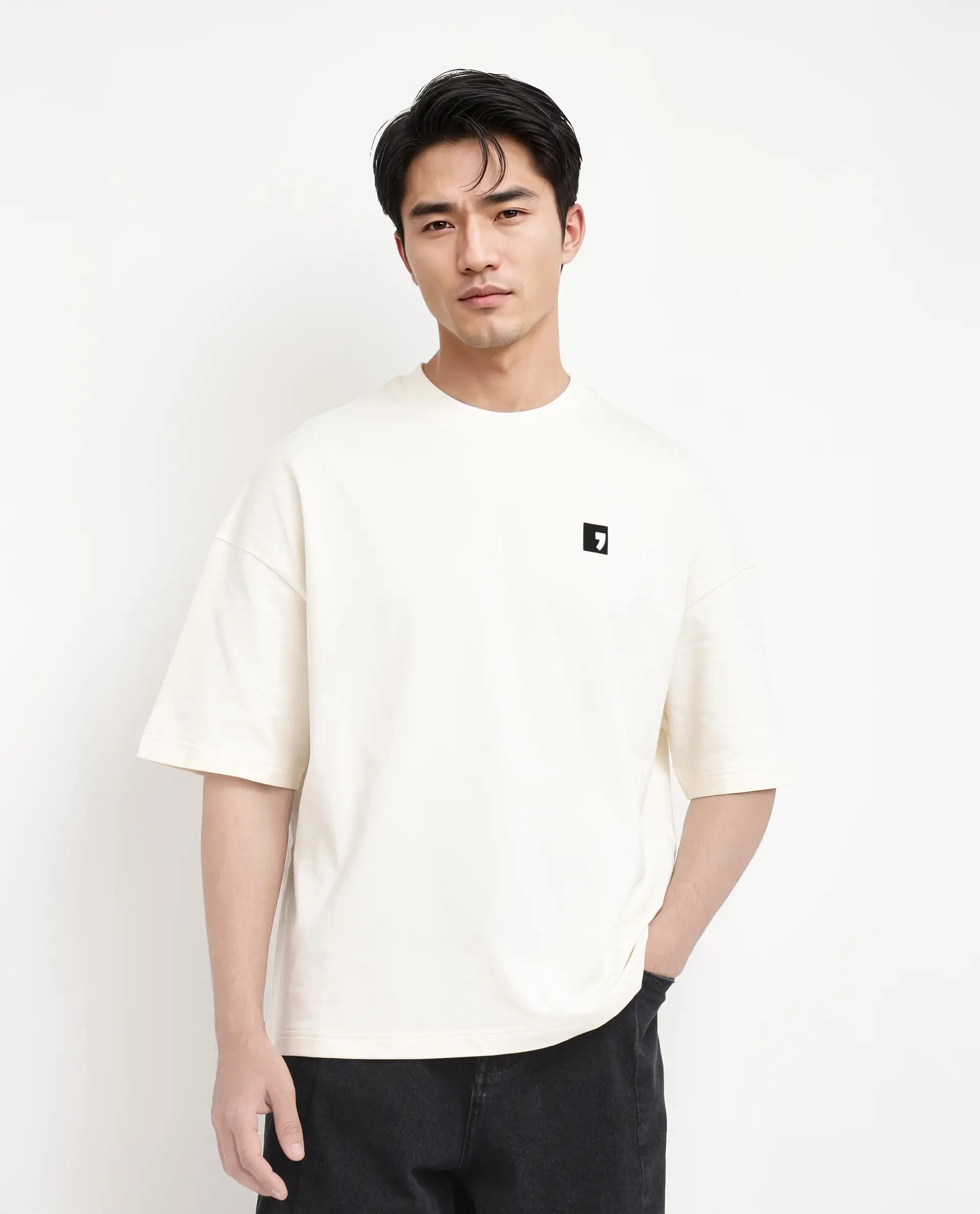 Rare Rabbit Men's Rano Off White Cotton Graphic Print Oversized Fit Half Sleeve Crew Neck T-Shirt - Image 3