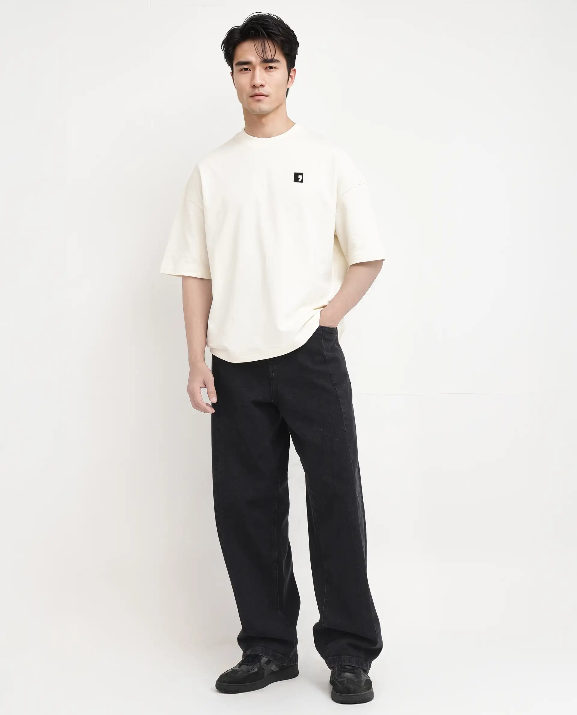 Rare Rabbit Men's Rano Off White Cotton Graphic Print Oversized Fit Half Sleeve Crew Neck T-Shirt - Image 7