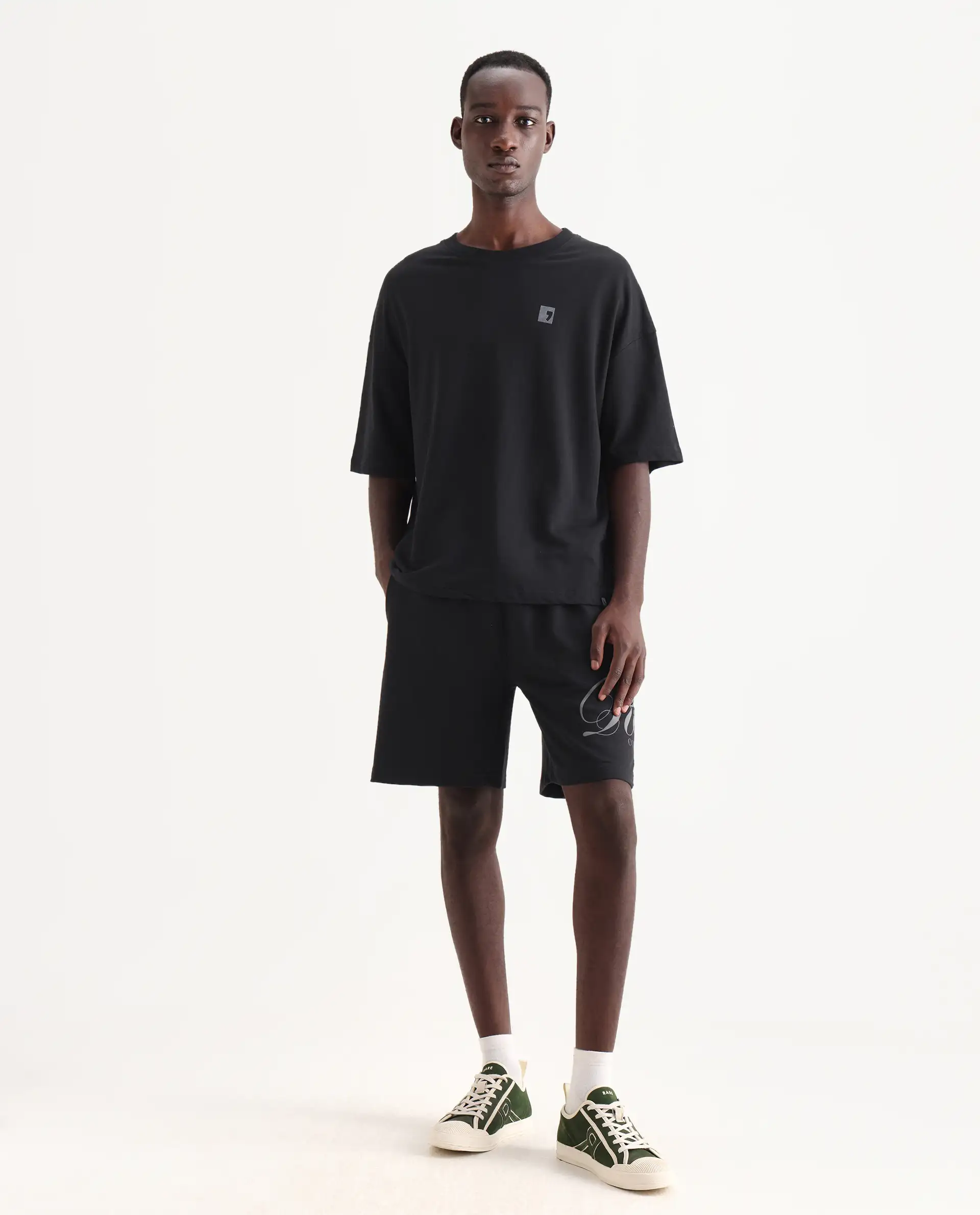 Rare Rabbit Men's Ranot Black Cotton Graphic Print Oversized Fit Shorts - Image 3