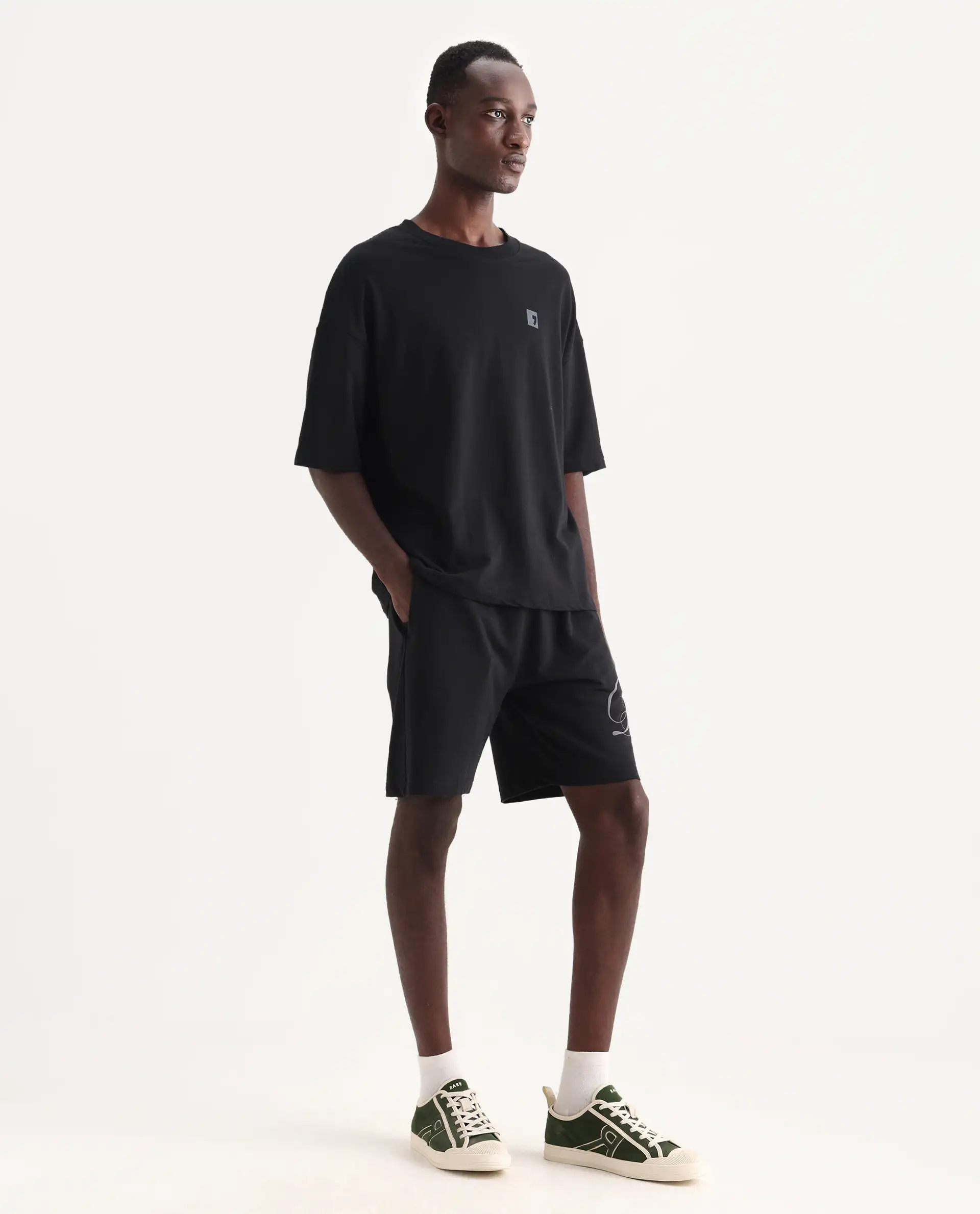 Rare Rabbit Men's Ranot Black Cotton Graphic Print Oversized Fit Shorts - Image 4