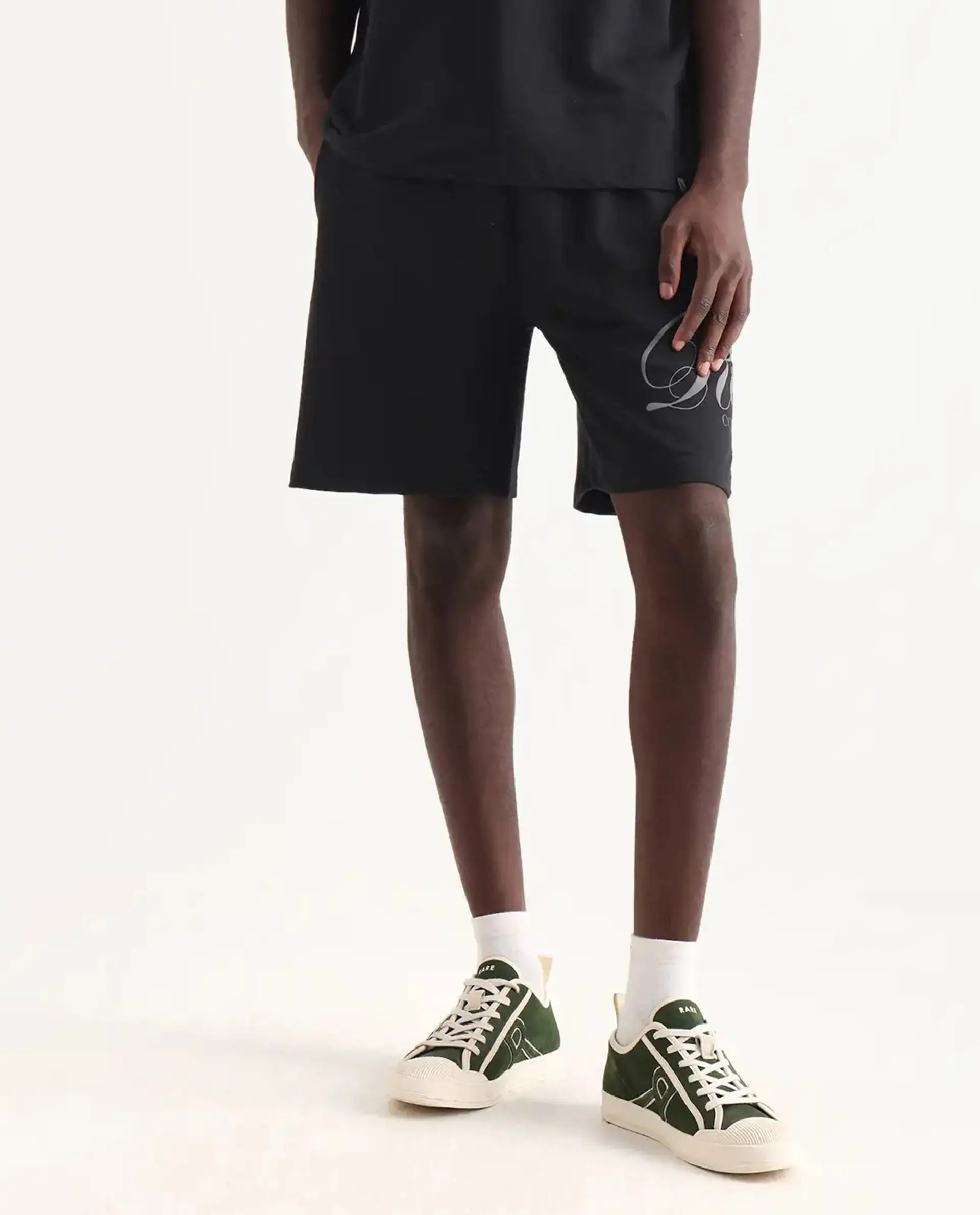 Rare Rabbit Men's Ranot Black Cotton Graphic Print Oversized Fit Shorts - Image 8