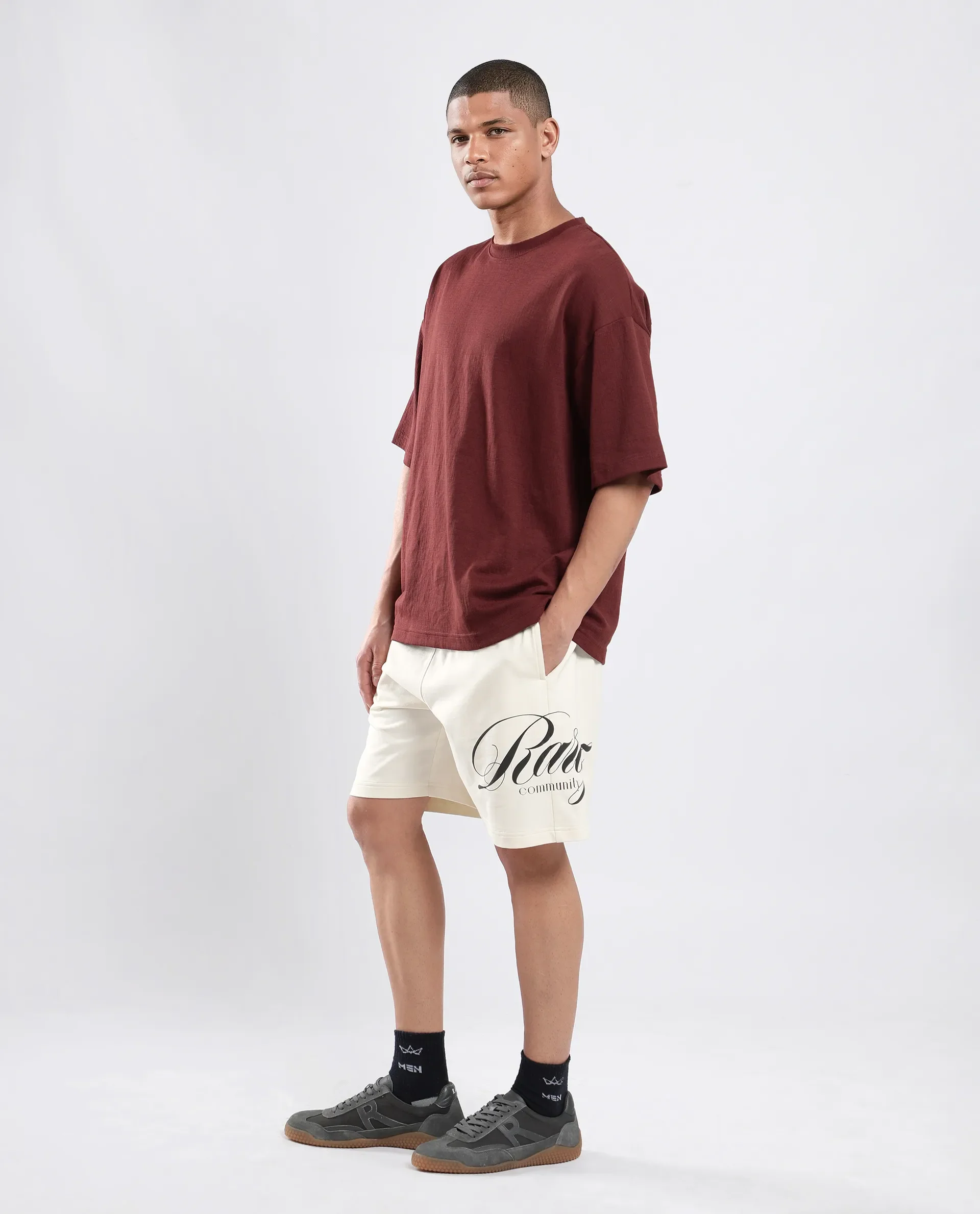 Rare Rabbit Men's Ranot Off White Cotton Graphic Print Oversized Fit Shorts - Image 2