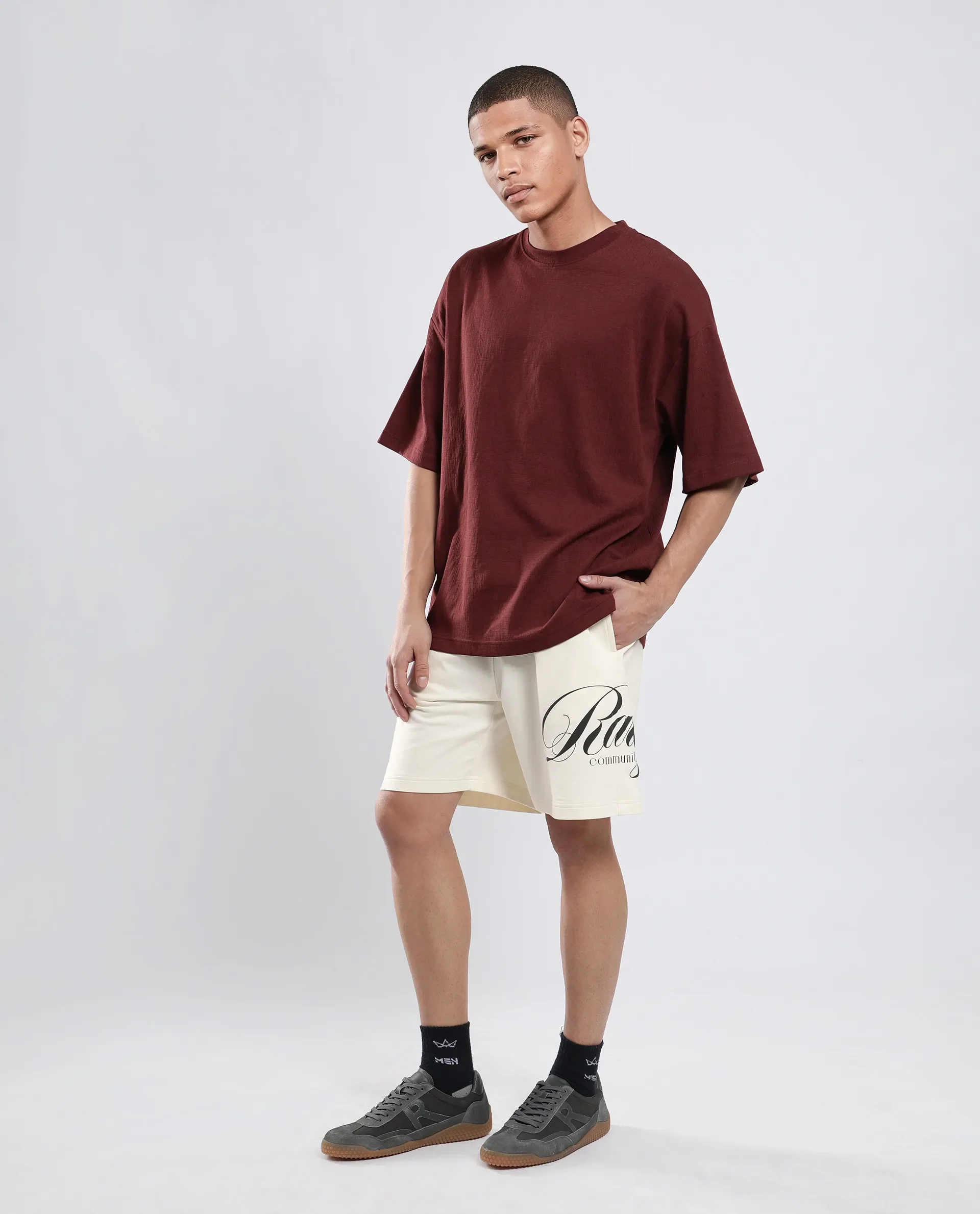 Rare Rabbit Men's Ranot Off White Cotton Graphic Print Oversized Fit Shorts - Image 6