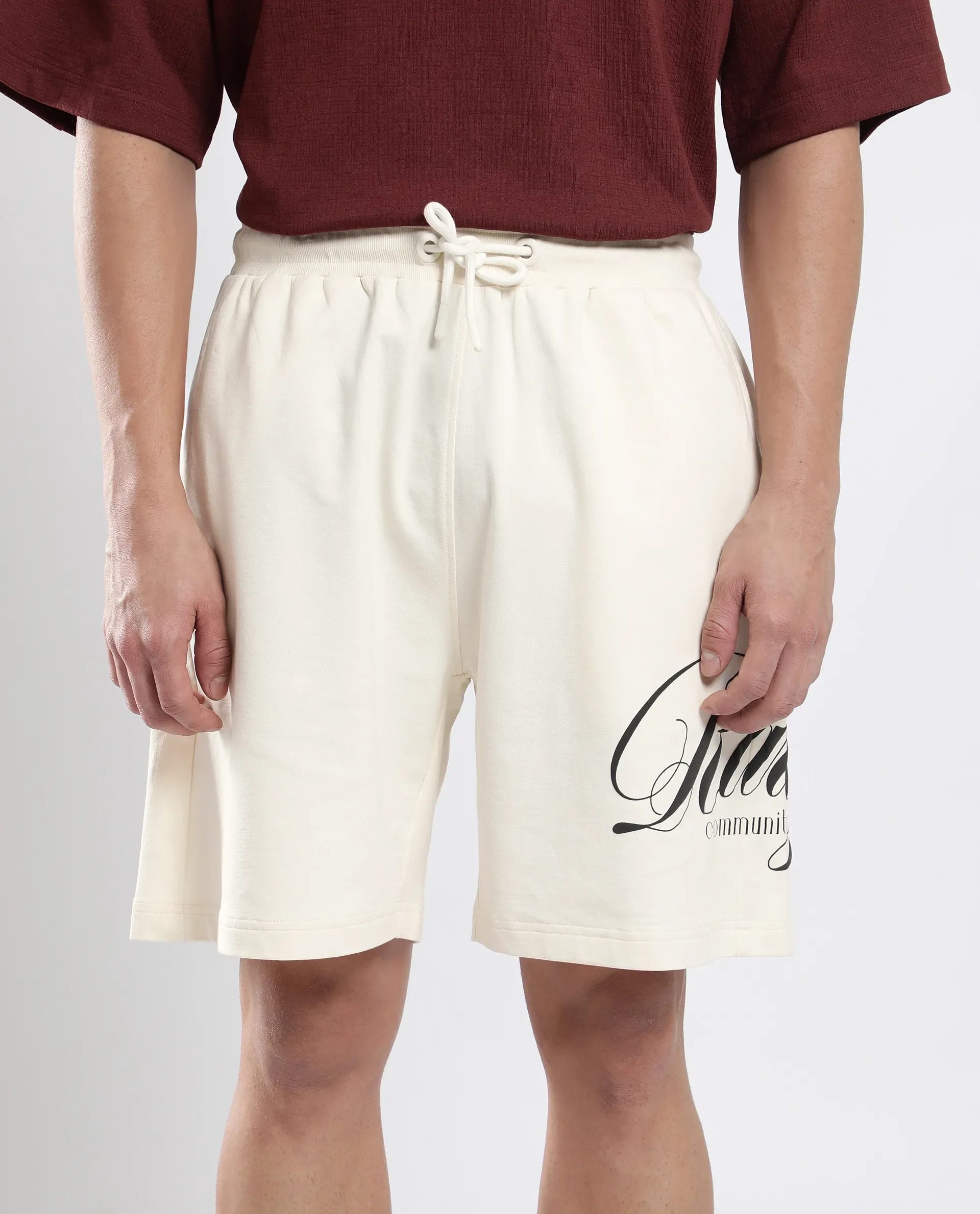Rare Rabbit Men's Ranot Off White Cotton Graphic Print Oversized Fit Shorts - Image 7
