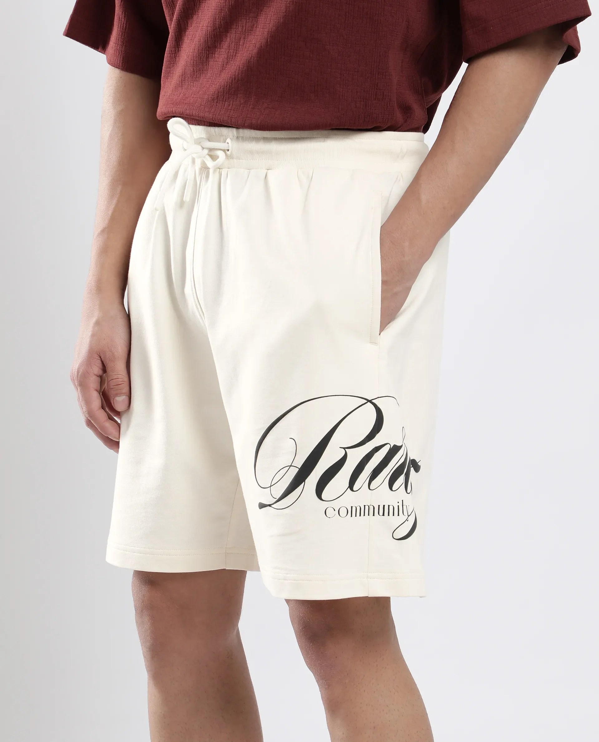 Rare Rabbit Men's Ranot Off White Cotton Graphic Print Oversized Fit Shorts - Image 8