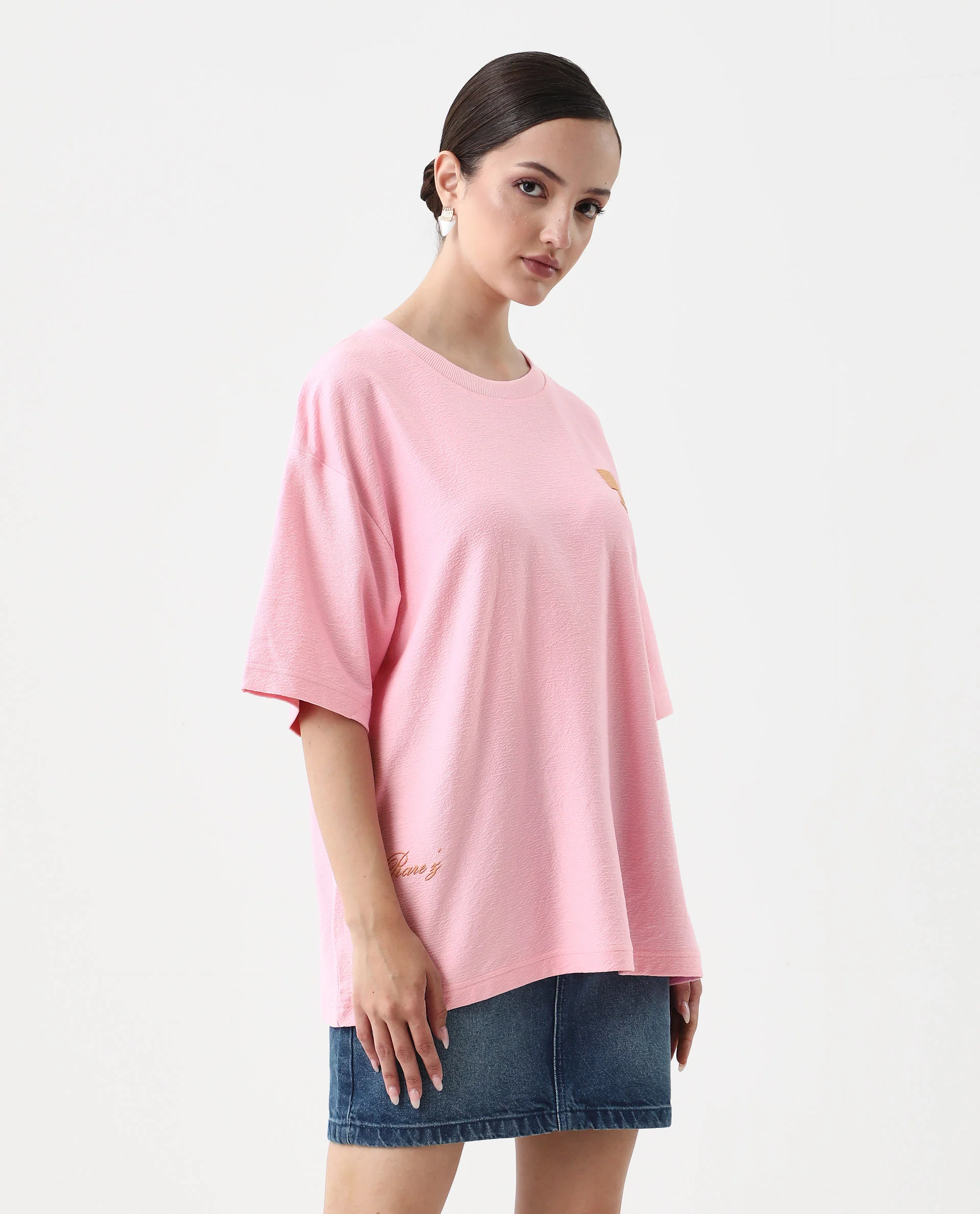 Rareism Women's Ransa Pink Cotton Graphic Print Oversized T-Shirt - Image 4