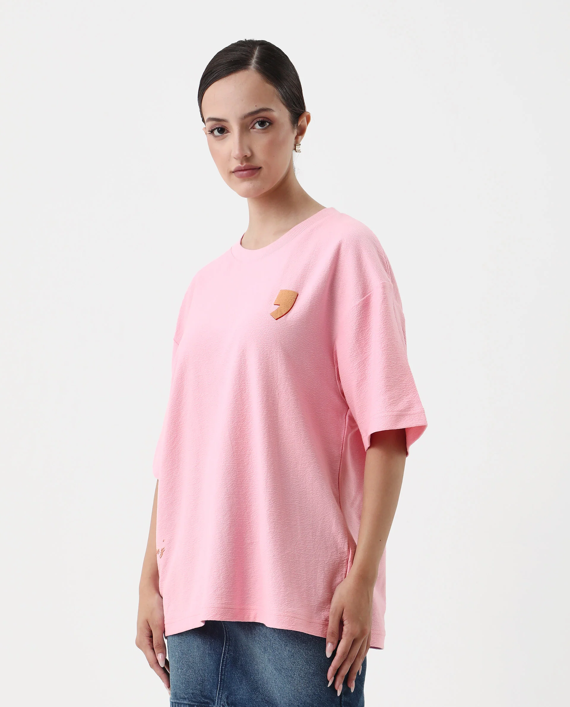 Rareism Women's Ransa Pink Cotton Graphic Print Oversized T-Shirt - Image 5