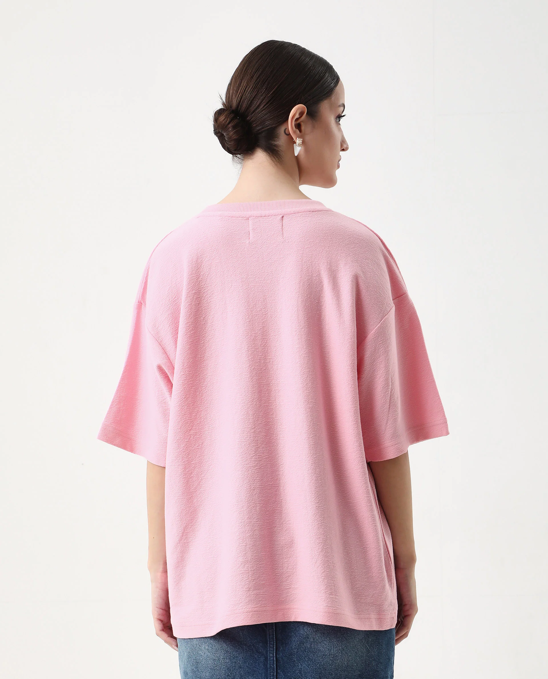 Rareism Women's Ransa Pink Cotton Graphic Print Oversized T-Shirt - Image 7