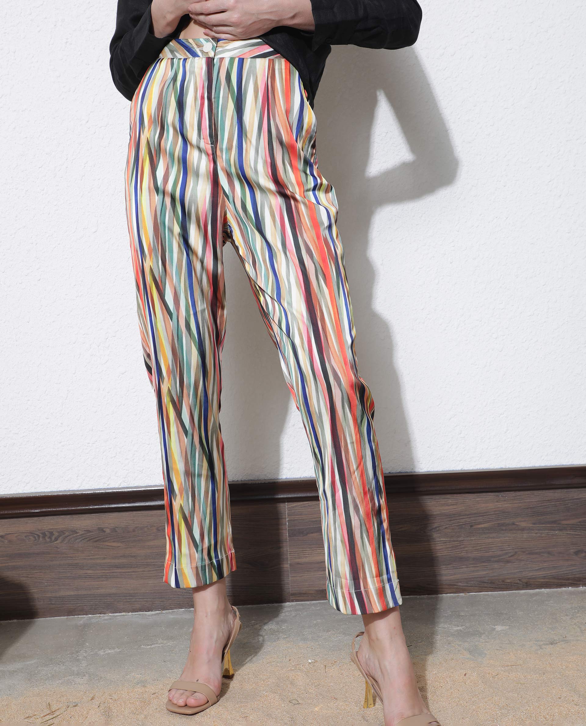 Rareism Women's Ransom Multi Modal Striped Ankle Length Tailored Trouser - Image 2