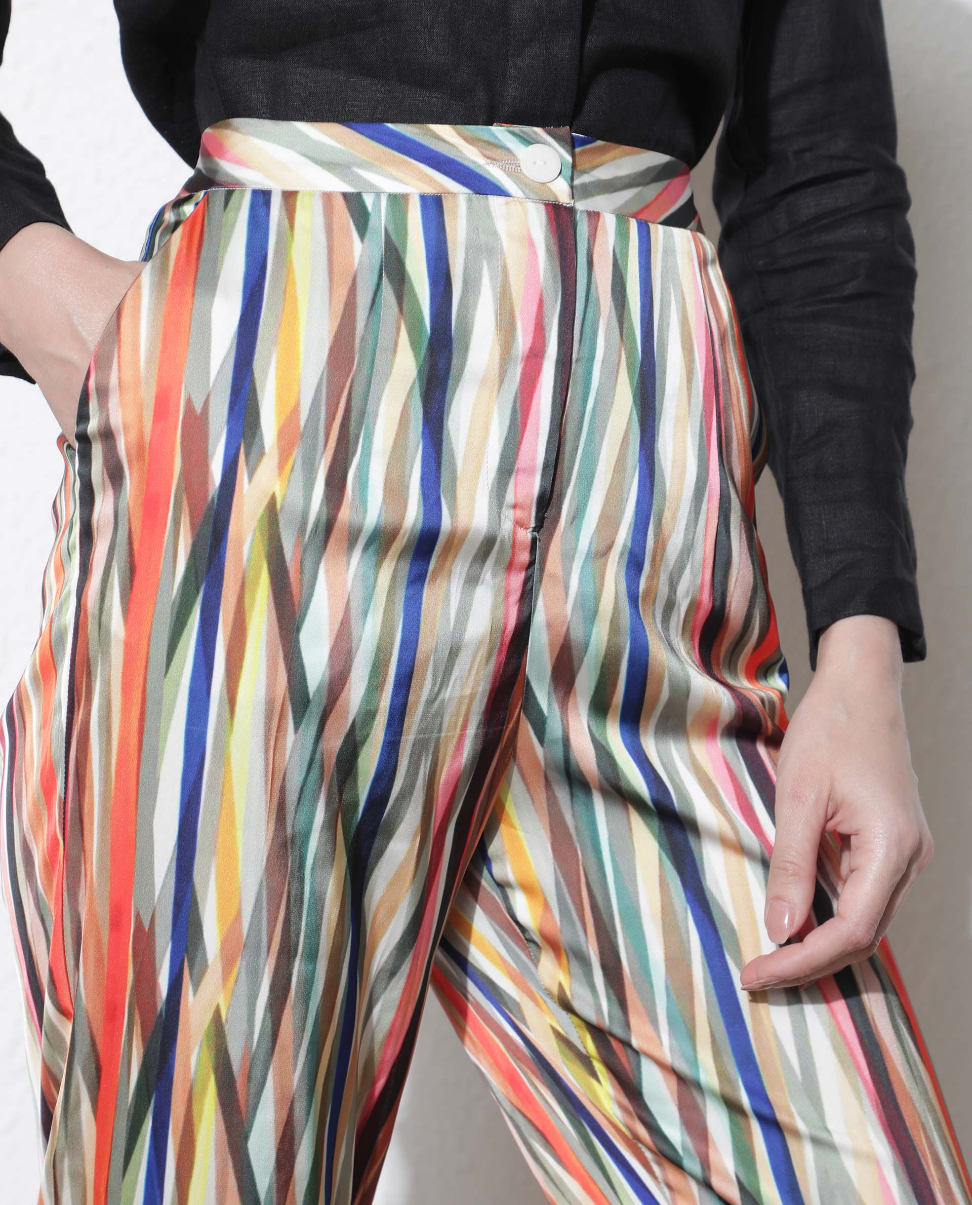 Rareism Women's Ransom Multi Modal Striped Ankle Length Tailored Trouser - Image 3