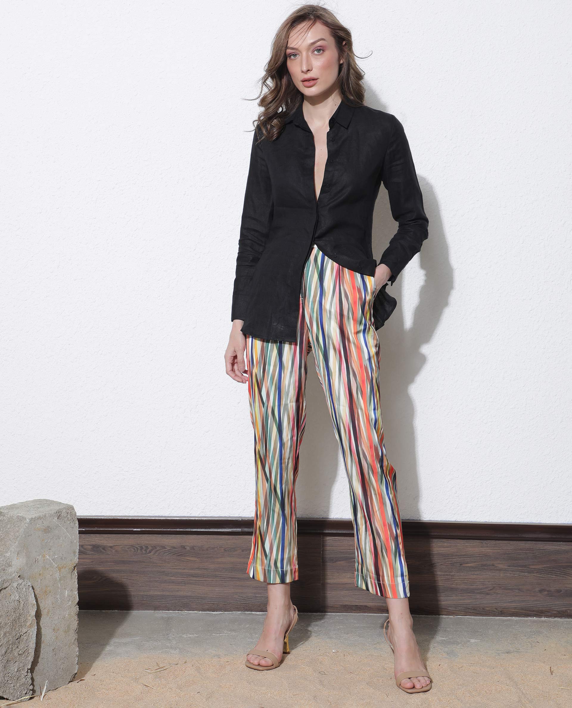 Rareism Women's Ransom Multi Modal Striped Ankle Length Tailored Trouser - Image 4