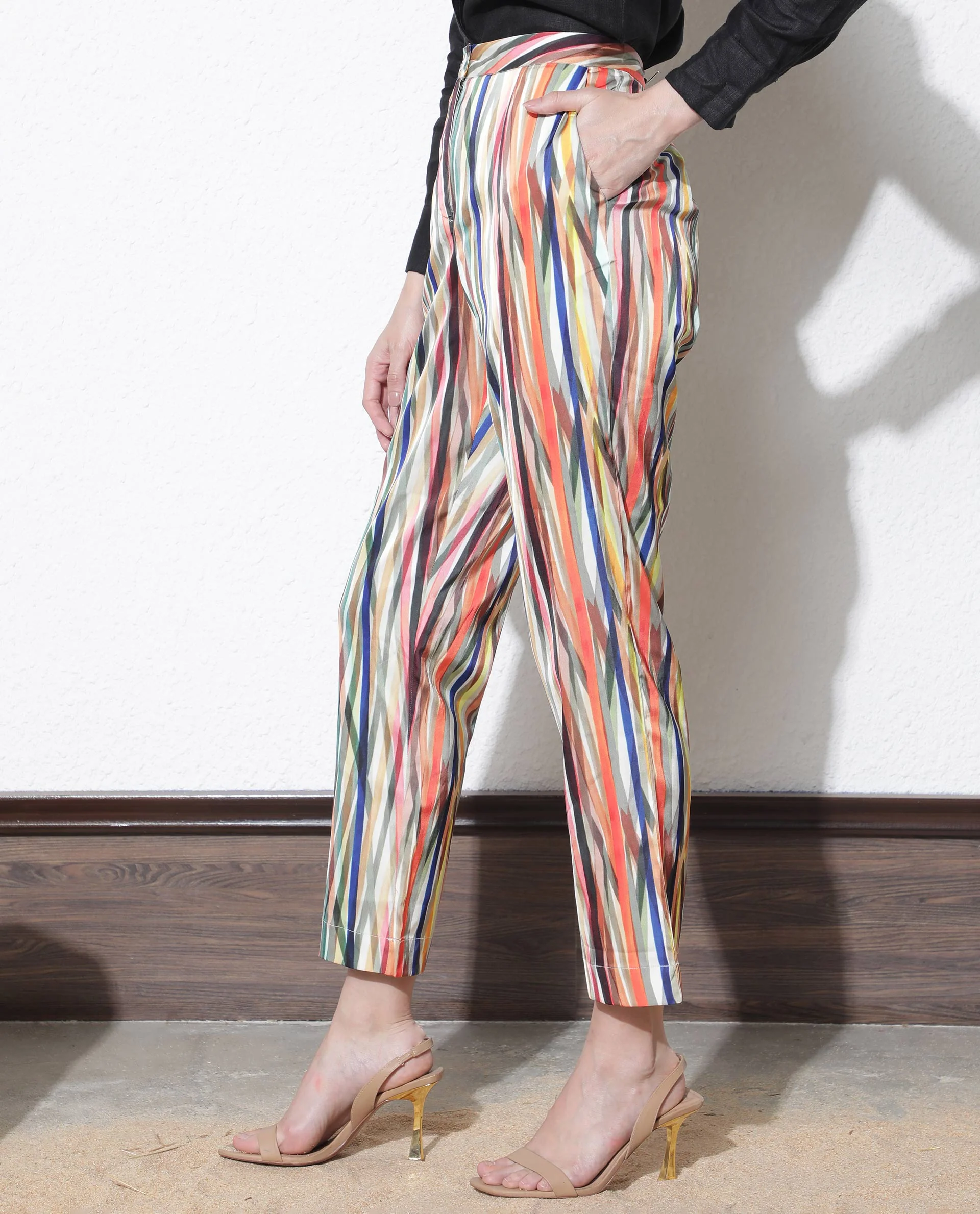 Rareism Women's Ransom Multi Modal Striped Ankle Length Tailored Trouser - Image 5