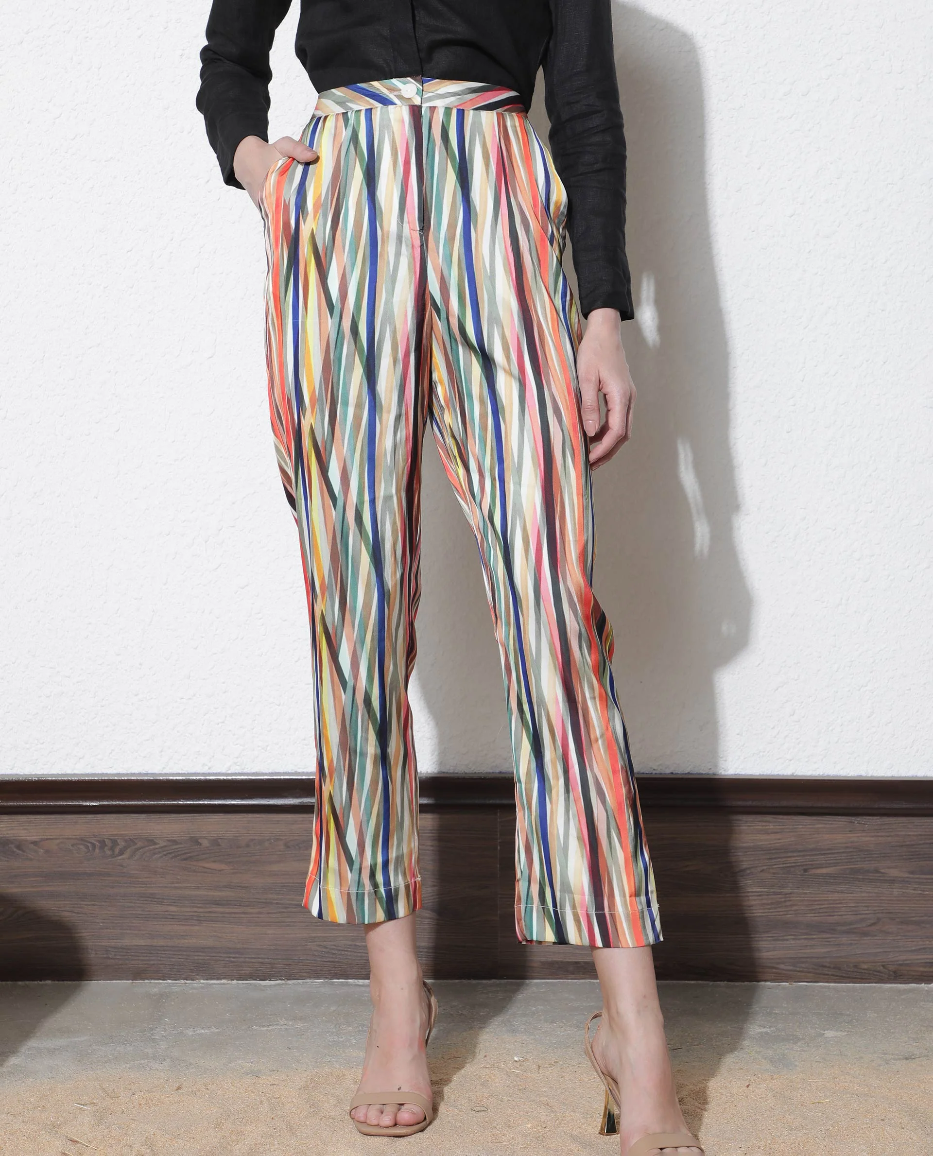 Rareism Women's Ransom Multi Modal Striped Ankle Length Tailored Trouser - Image 6