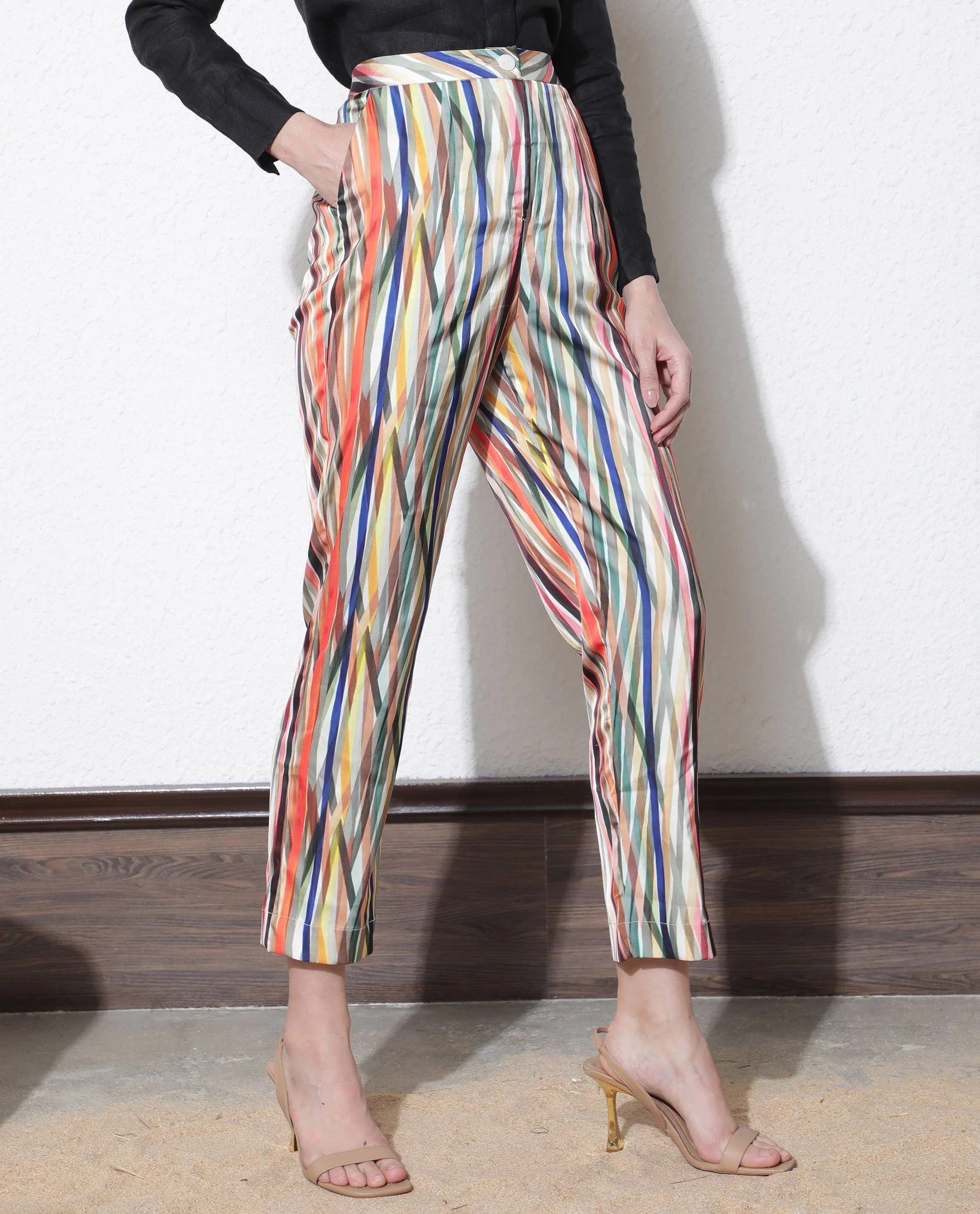 Rareism Women's Ransom Multi Modal Striped Ankle Length Tailored Trouser - Image 7