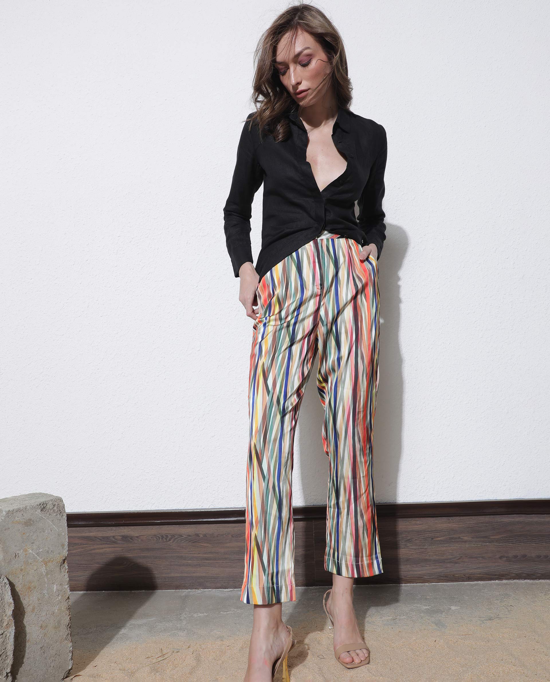 Rareism Women's Ransom Multi Modal Striped Ankle Length Tailored Trouser - Image 8
