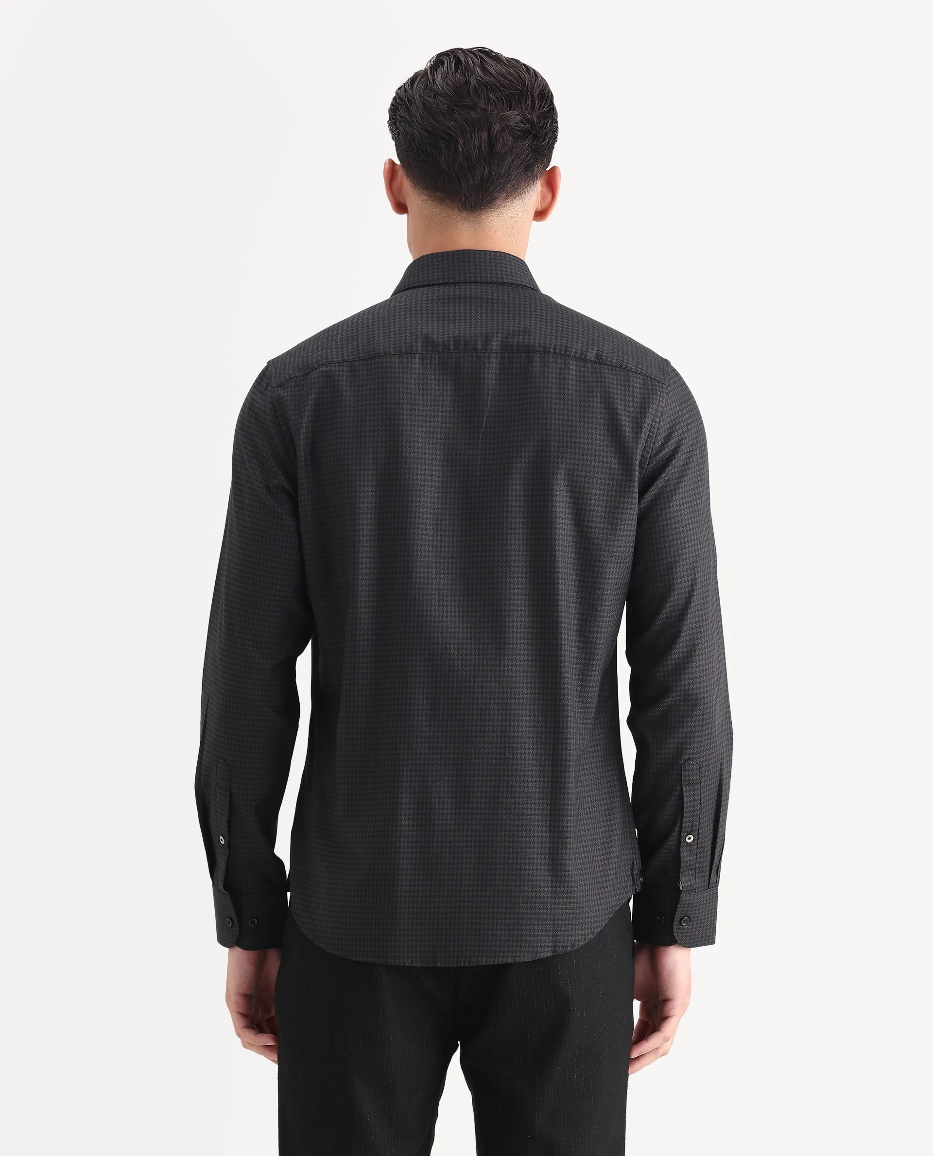 Rare Rabbit Men's Rapid-25 Black Cotton Fabric Collared Neck Regular Fit Checks Shirt - Image 7