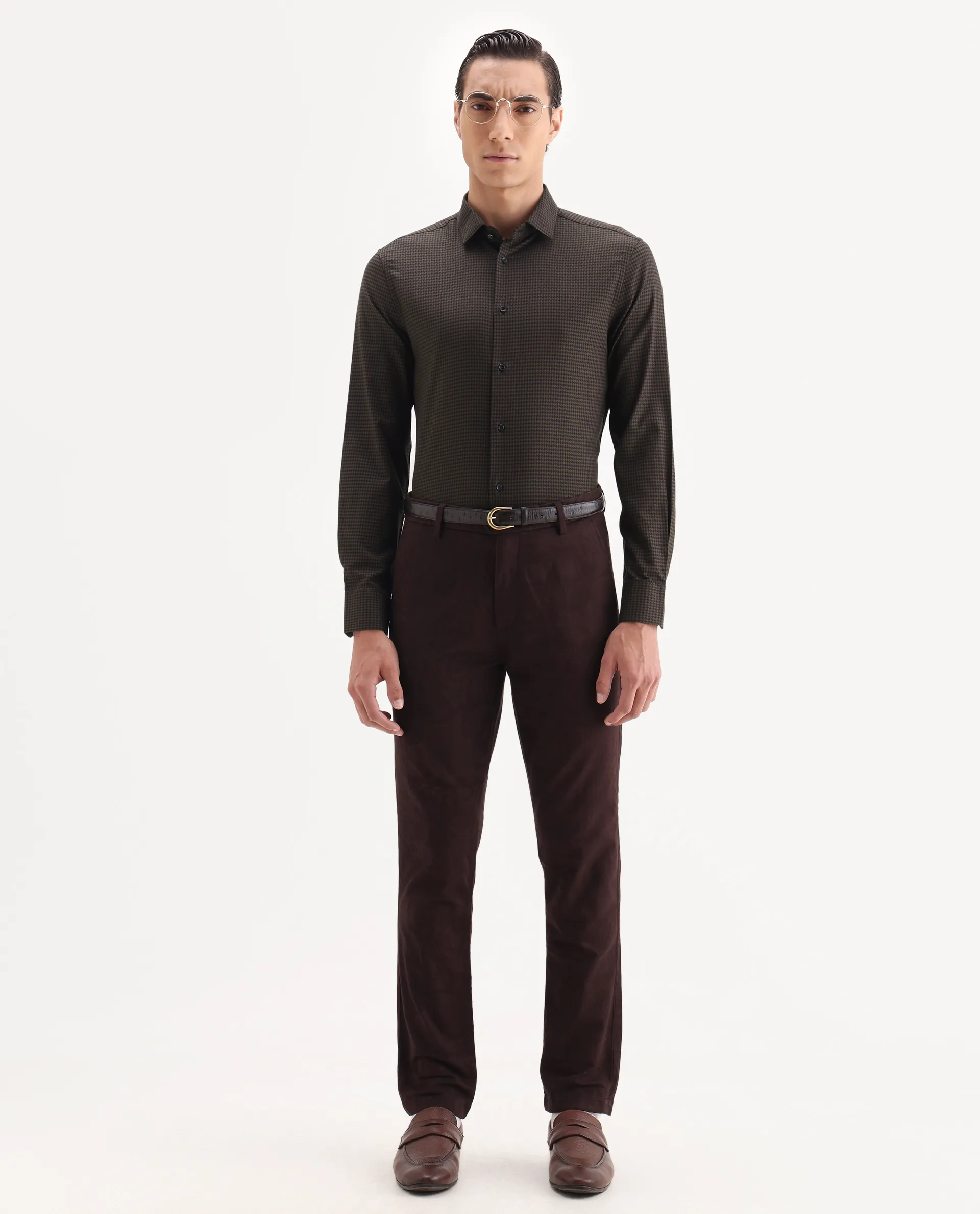 Rare Rabbit Men's Rapid-25 Brown Cotton Fabric Collared Neck Regular Fit Checks Shirt - Image 2