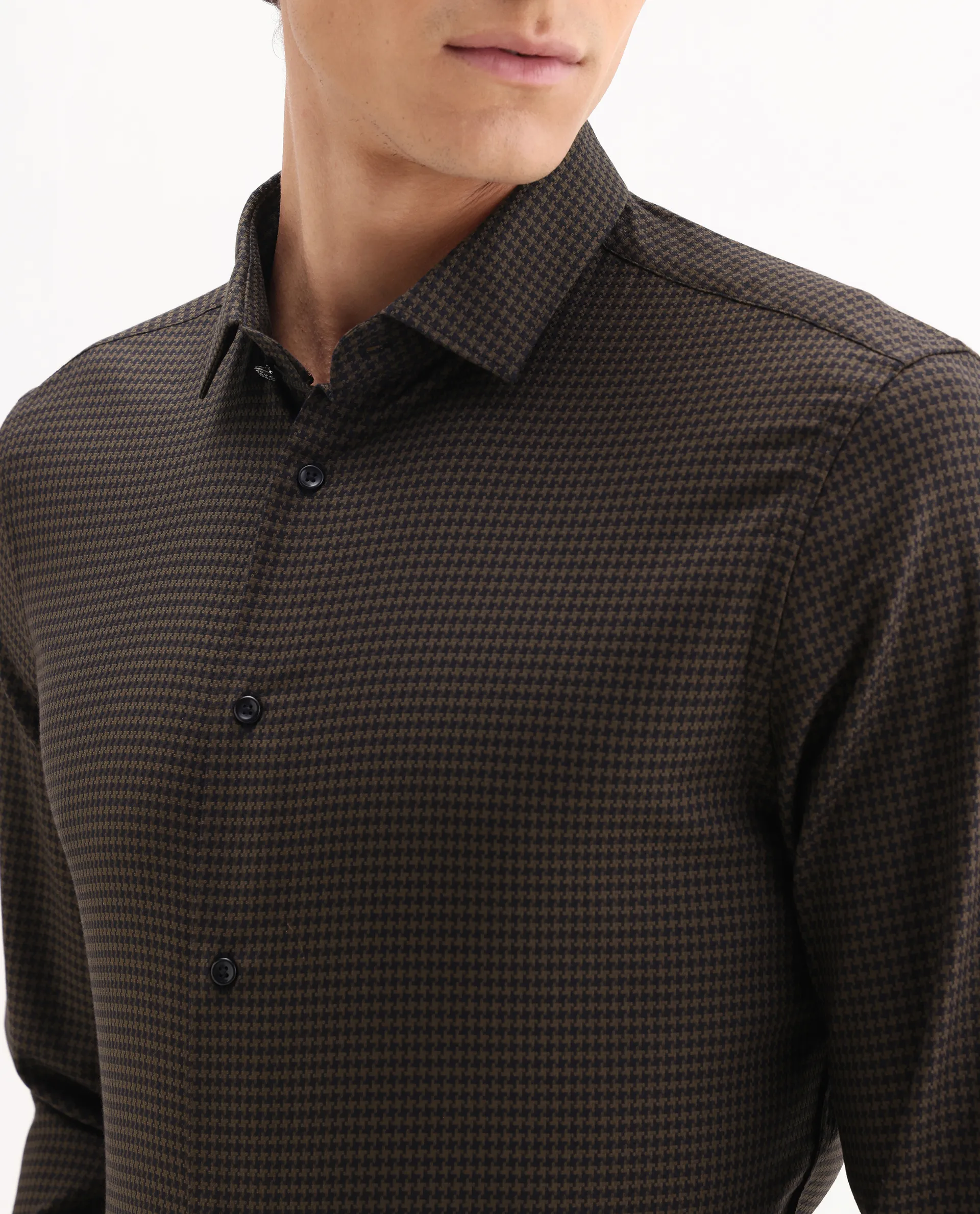 Rare Rabbit Men's Rapid-25 Brown Cotton Fabric Collared Neck Regular Fit Checks Shirt - Image 3