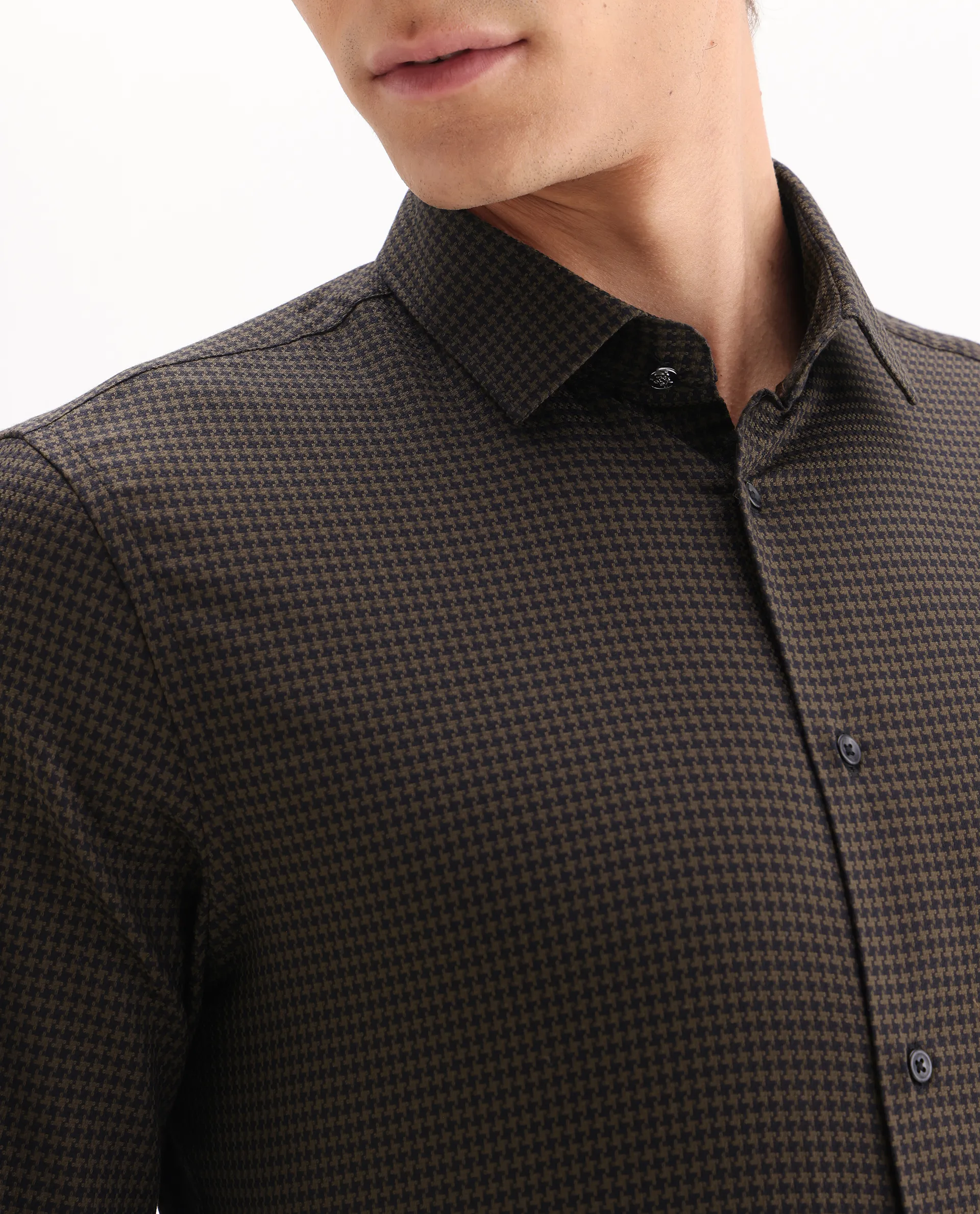 Rare Rabbit Men's Rapid-25 Brown Cotton Fabric Collared Neck Regular Fit Checks Shirt - Image 4