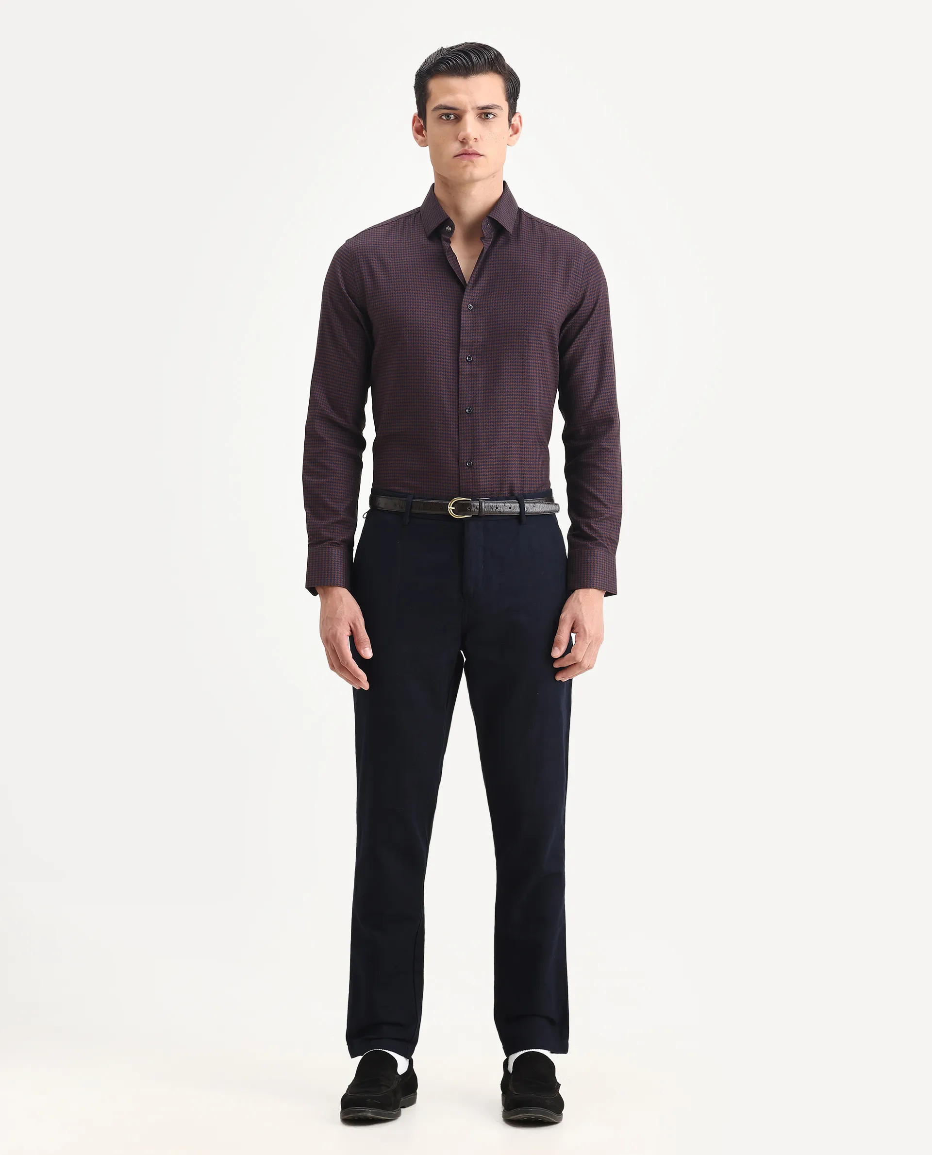 Rare Rabbit Men's Rapid Dark Brown Cotton Plain Regular Fit Full Sleeve Collared Shirt - Image 2