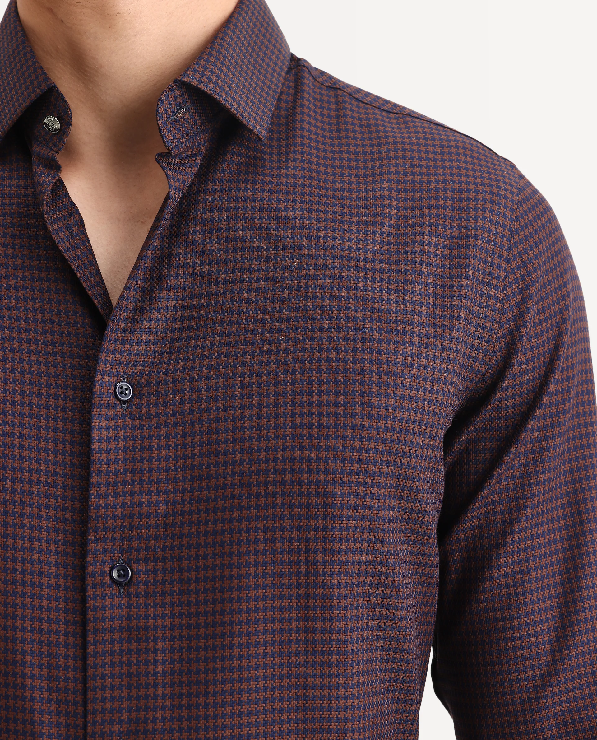 Rare Rabbit Men's Rapid Dark Brown Cotton Plain Regular Fit Full Sleeve Collared Shirt - Image 3