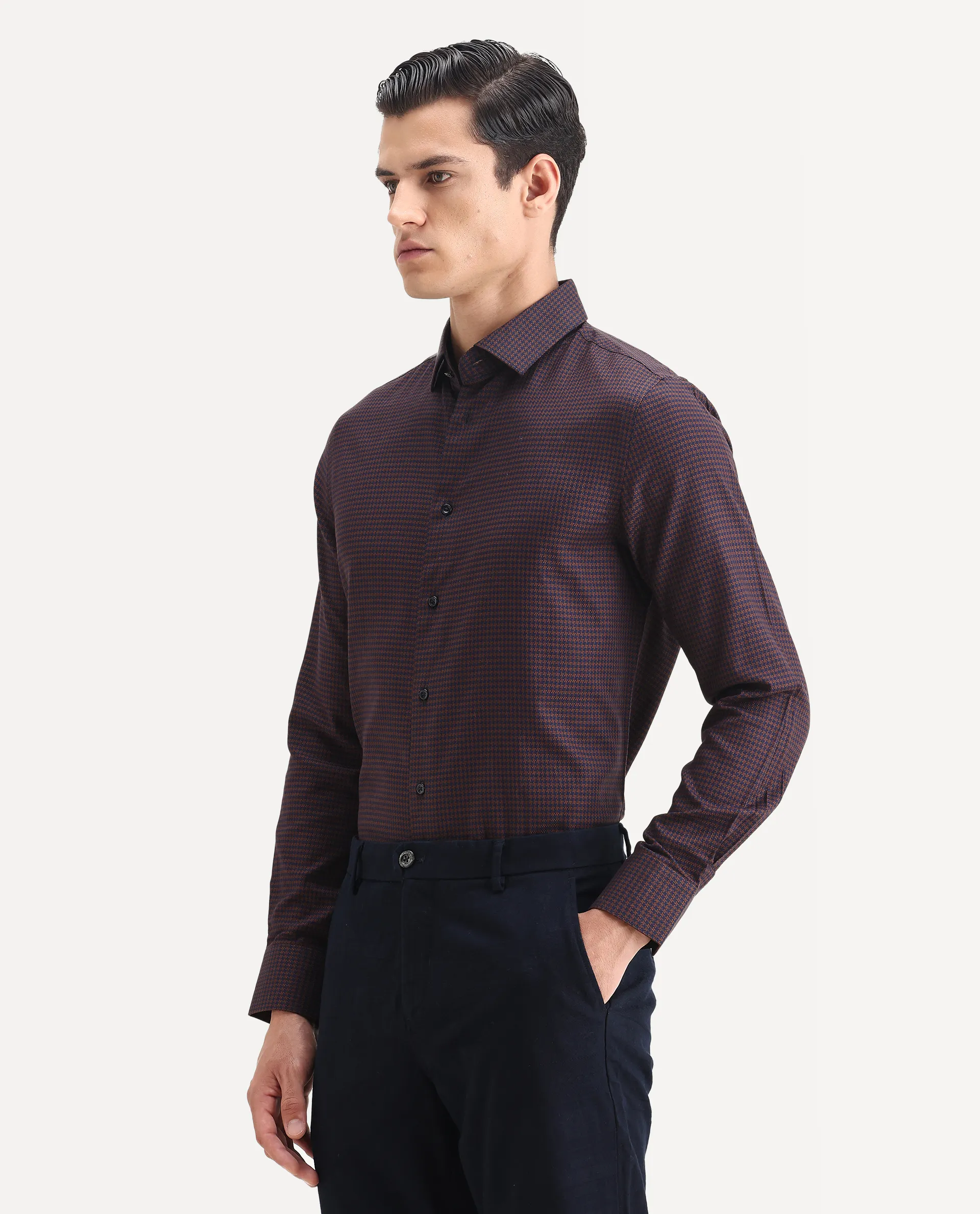 Rare Rabbit Men's Rapid Dark Brown Cotton Plain Regular Fit Full Sleeve Collared Shirt - Image 4