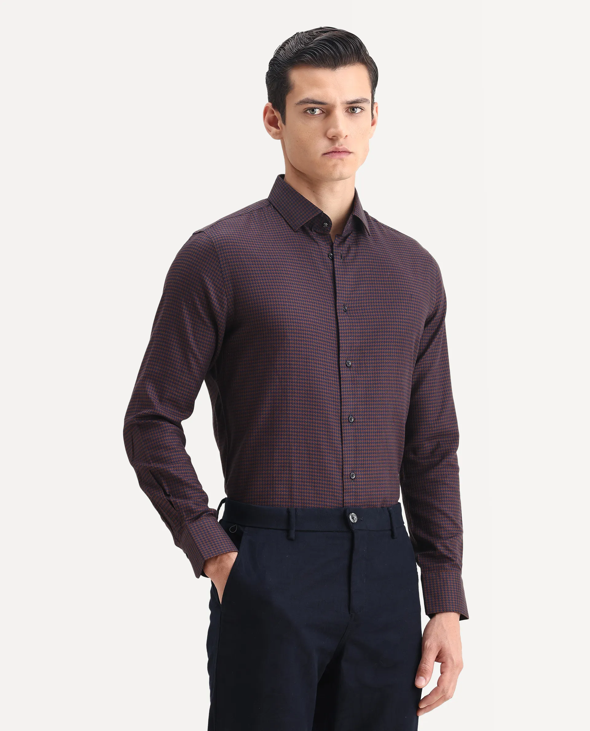 Rare Rabbit Men's Rapid Dark Brown Cotton Plain Regular Fit Full Sleeve Collared Shirt - Image 5