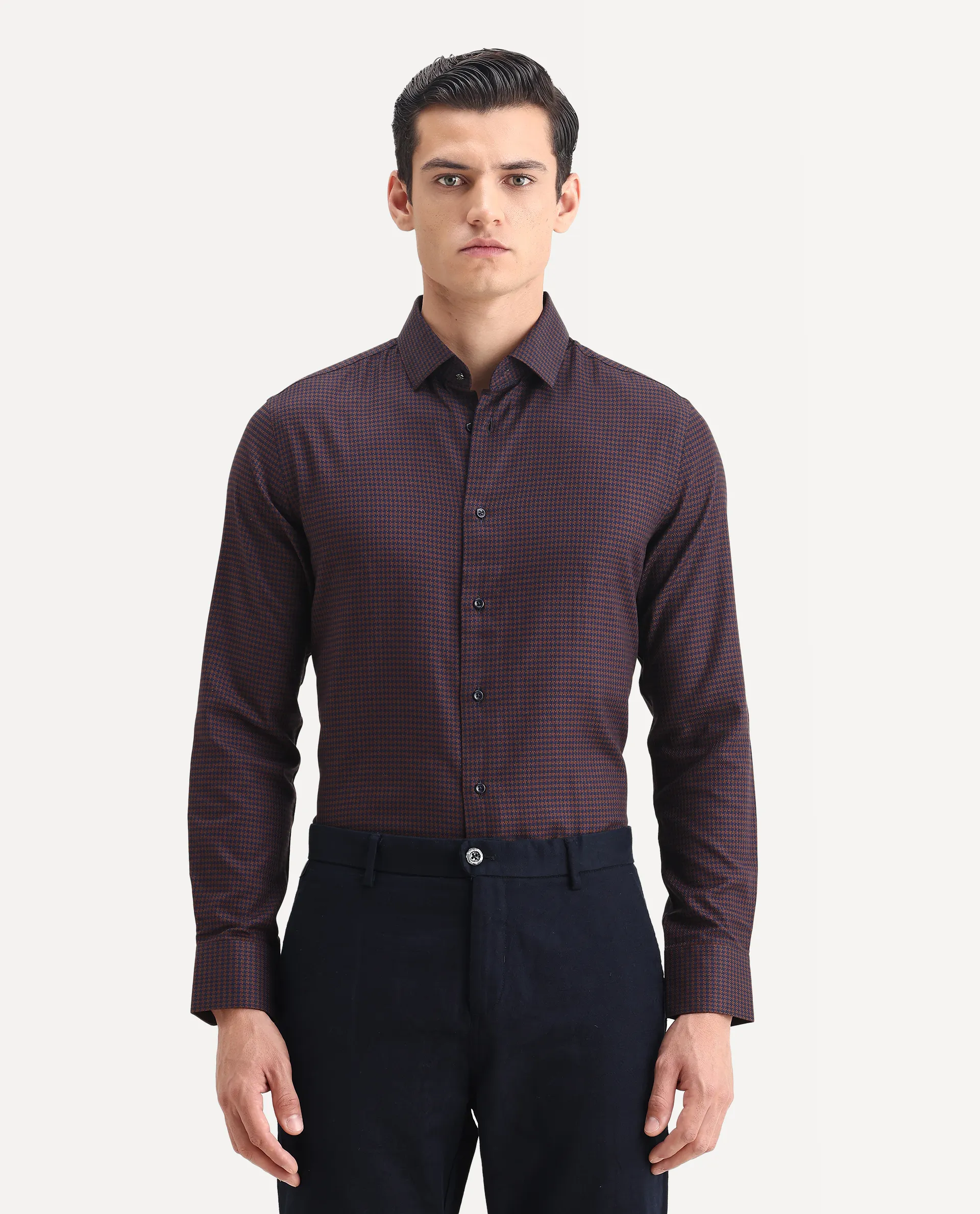 Rare Rabbit Men's Rapid Dark Brown Cotton Plain Regular Fit Full Sleeve Collared Shirt - Image 6