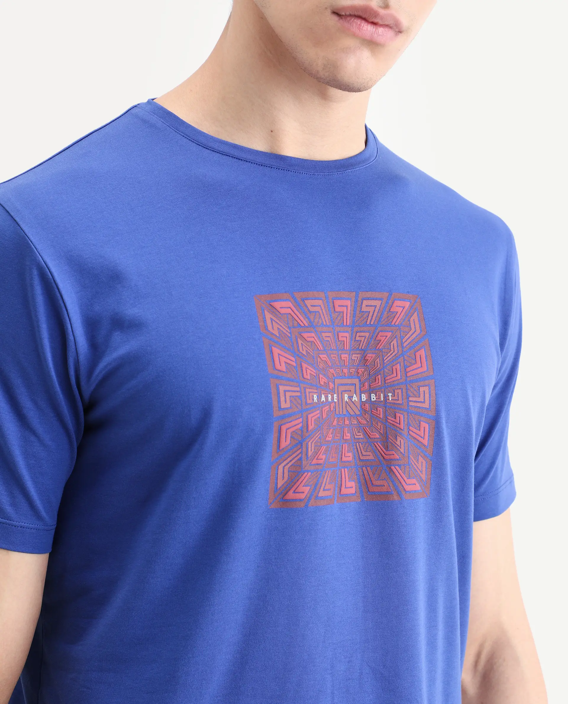 Rare Rabbit Men's Rapo Flouroscent Blue Cotton Blend Fabric Half Sleeve Crew Neck Regular Fit Graphic Print T-Shirt - Image 3