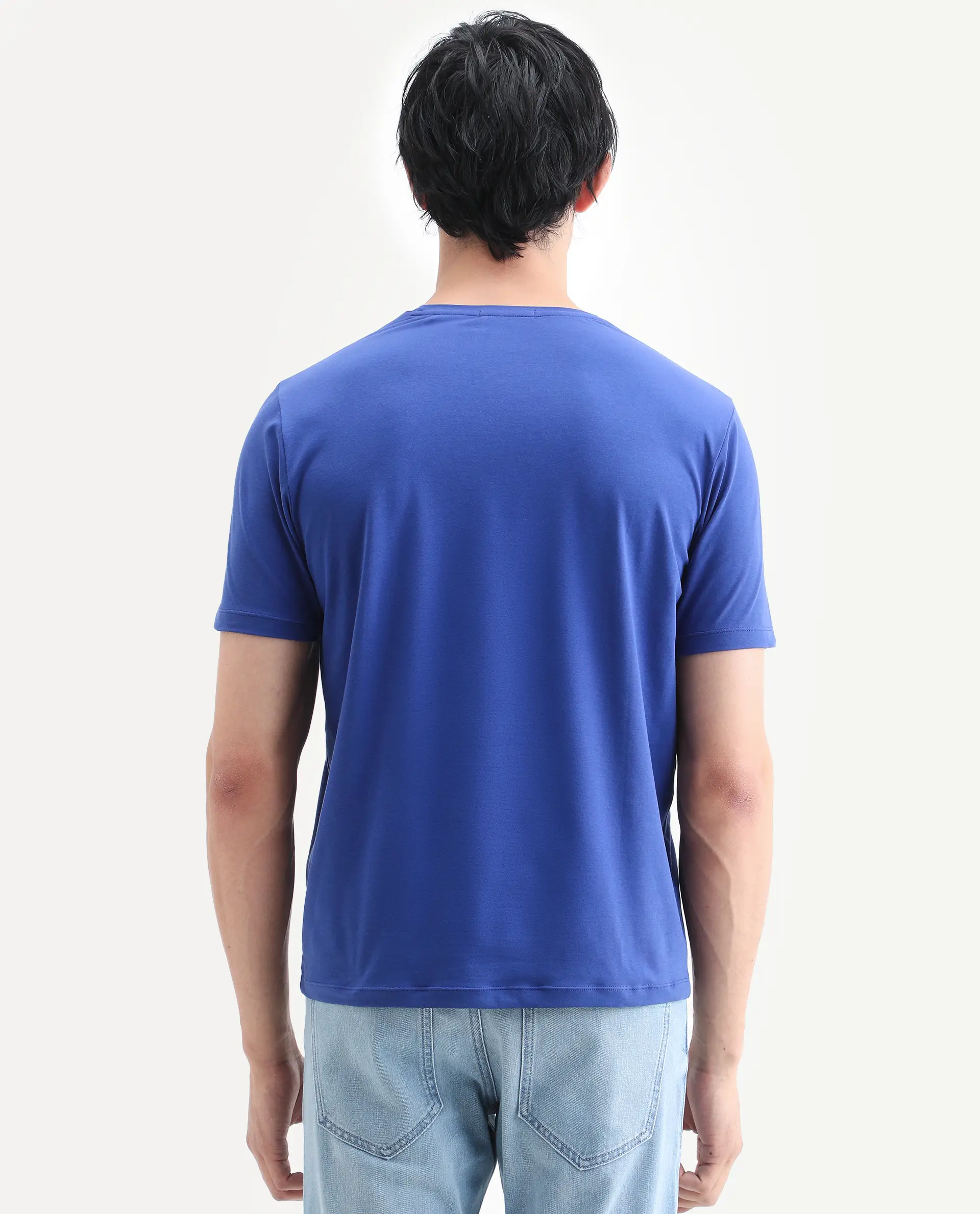 Rare Rabbit Men's Rapo Flouroscent Blue Cotton Blend Fabric Half Sleeve Crew Neck Regular Fit Graphic Print T-Shirt - Image 7