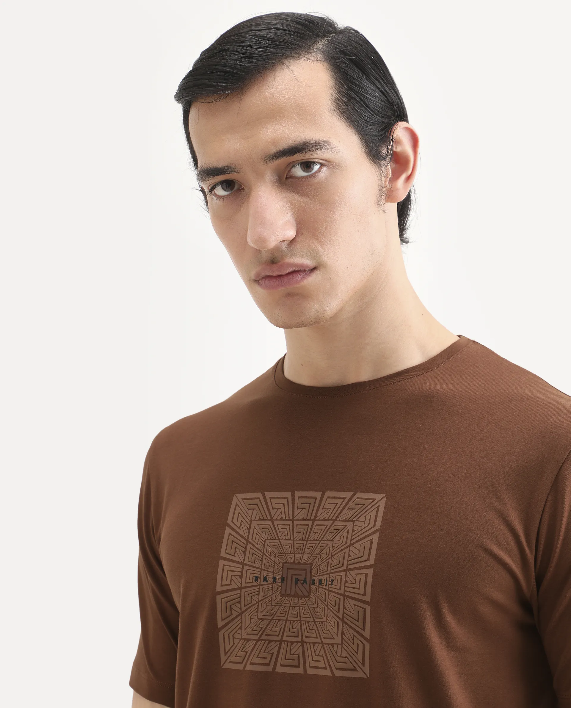 Rare Rabbit Men's Rapo Pastel Rust Cotton Blend Fabric Half Sleeve Crew Neck Regular Fit Graphic Print T-Shirt - Image 7